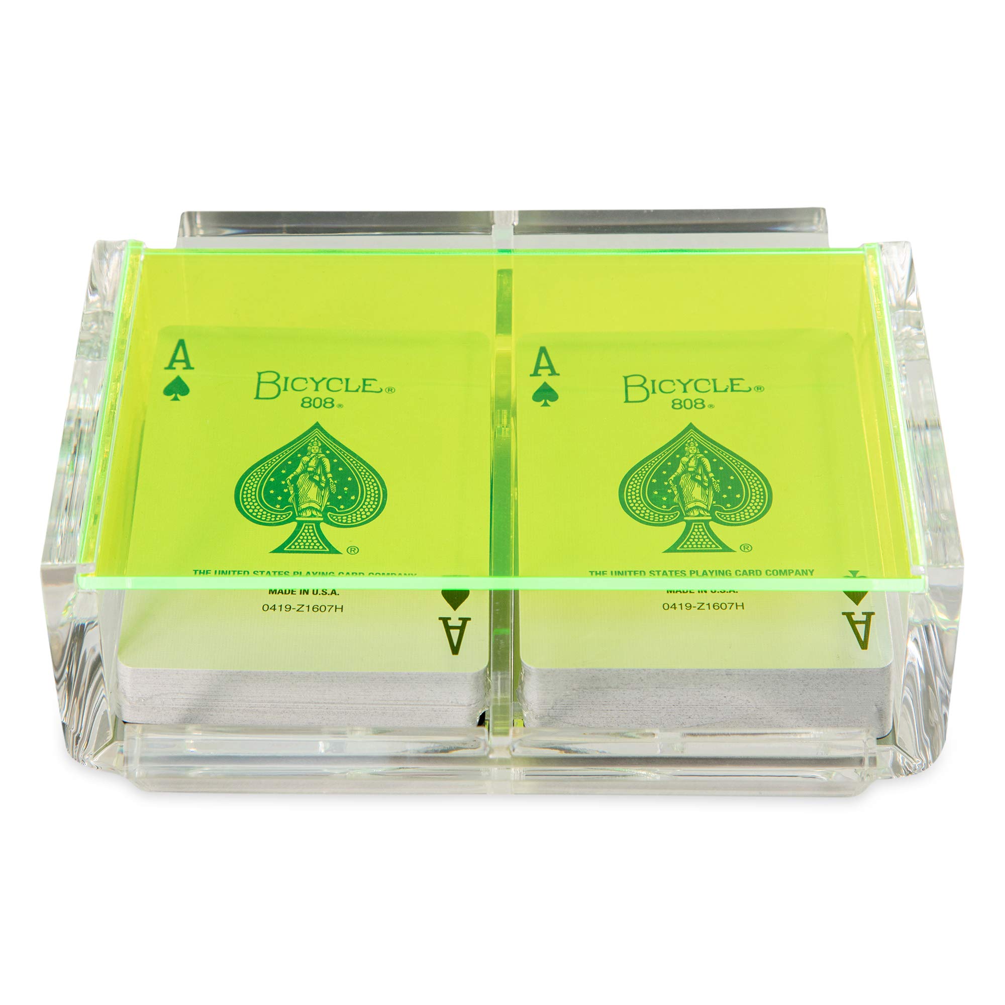 Acrylic Canasta Card Holder Tray with 2 Decks of Playing Cards - Sliding Lid & Revolving Base for Organized Card Storage - Perfect for Game Nights, Casino Parties & Family Gatherings
