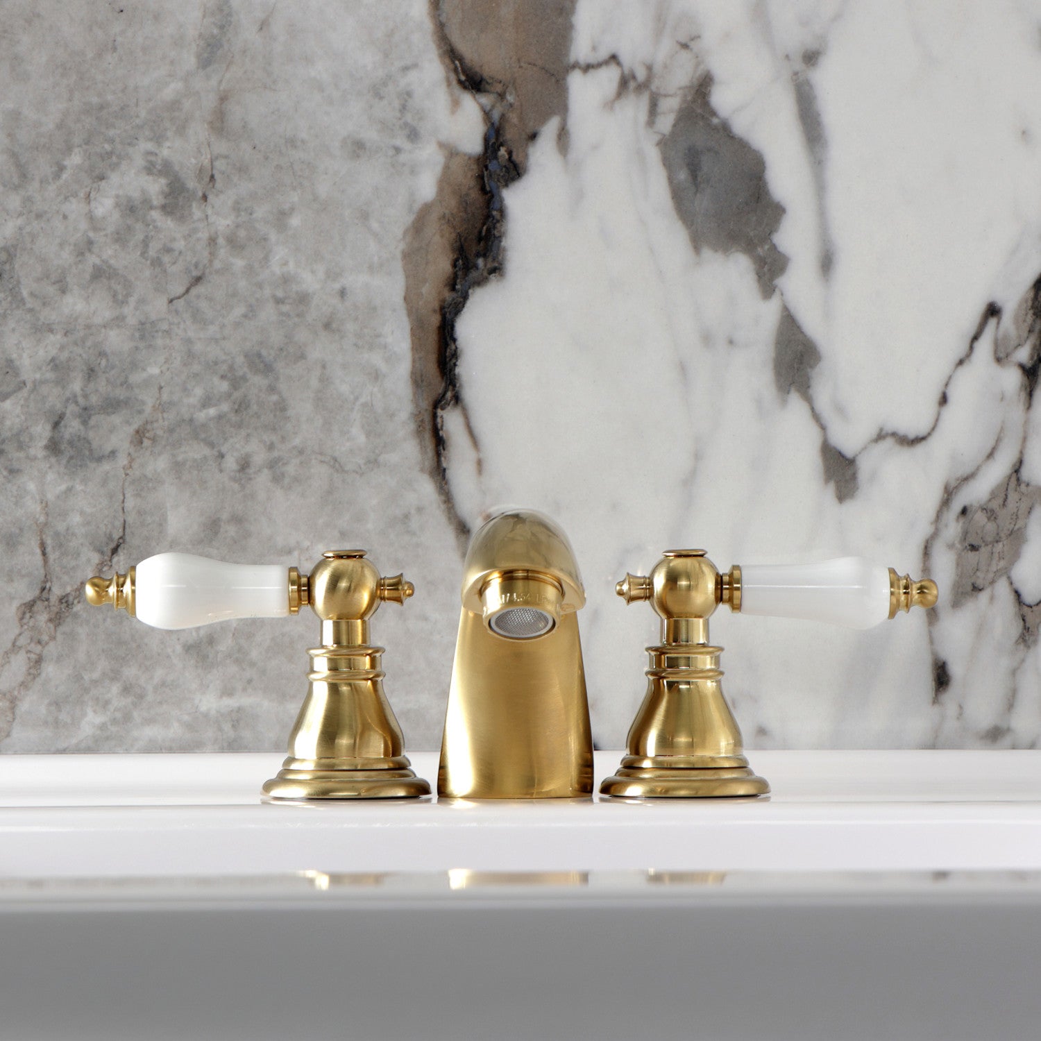 American Patriot KB957APLSB Brushed Brass Two-Handle 3-Hole Mini Widespread Bathroom Faucet with Pop-Up Drain - Perfect for Modern Bathroom Vanities and Powder Rooms