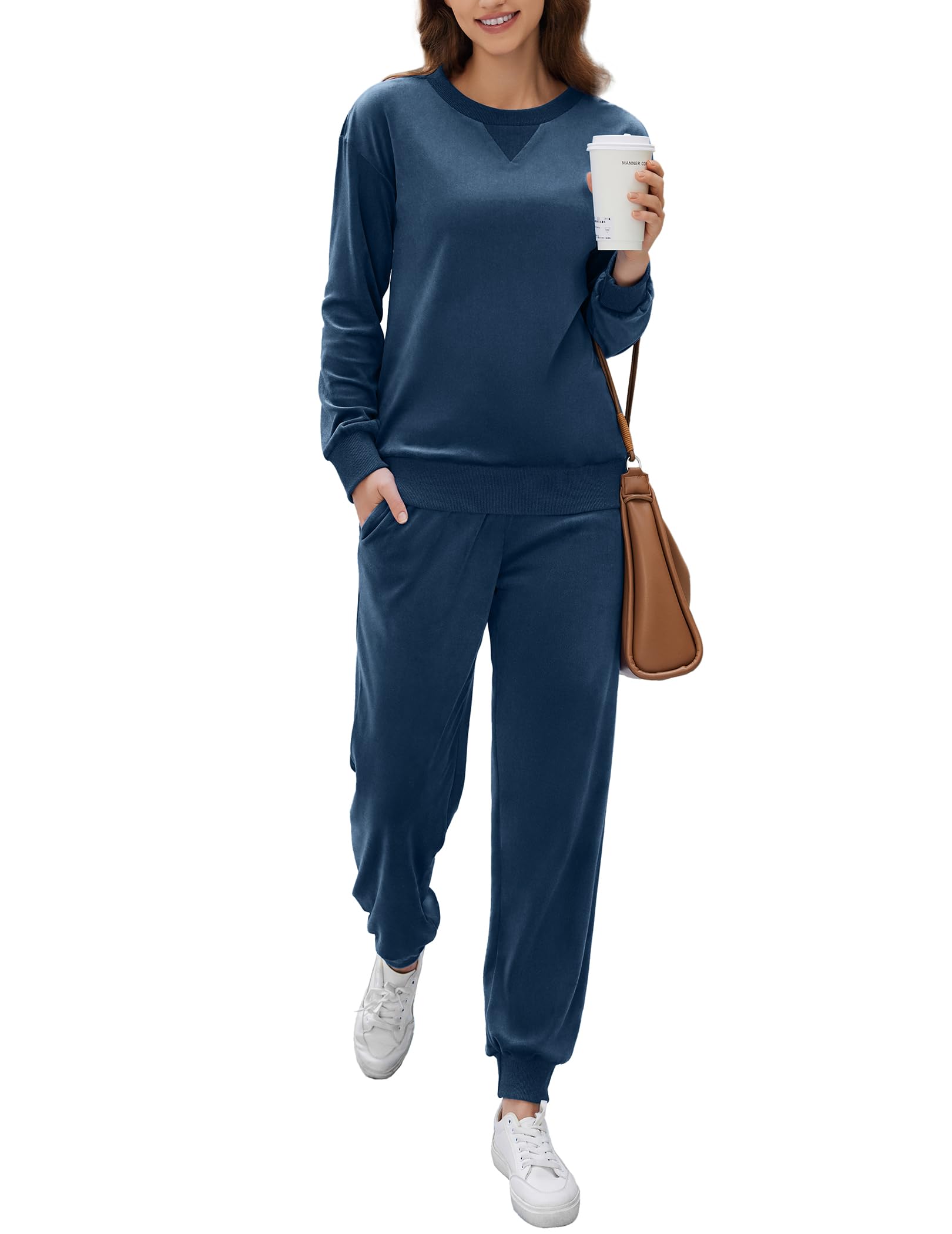 Ekouaer Women's Velvet Pajama Set - Soft Long Sleeve Jogger Sleepwear & Lounge Outfit | Cozy 2-Piece Winter PJS for Home, Sleepovers & Relaxation