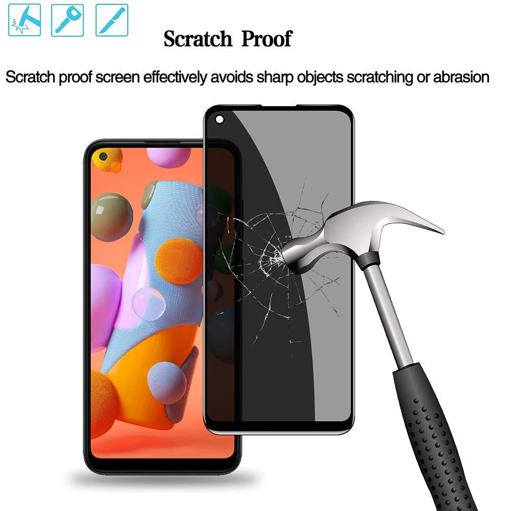 2 Pack Samsung Galaxy A11 Privacy Screen Protector - Full Coverage Anti-Spy Tempered Glass, Anti-Scratch & Case Friendly (Black) - Perfect for Privacy Protection in Public Places & Offices