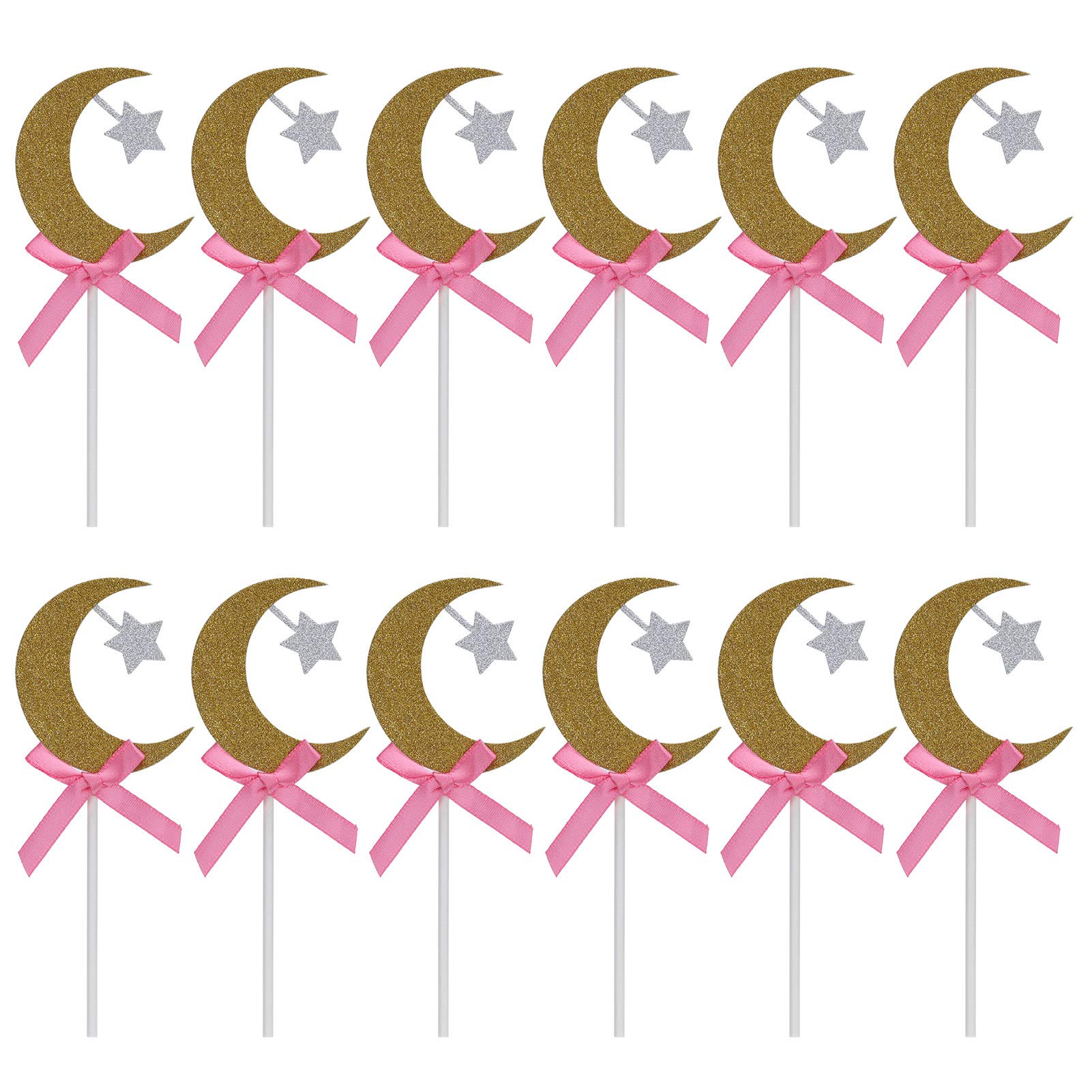 12Pcs Golden Moon Star Cake Toppers - Edible Cake Decorations for Birthday Party, Wedding, Baby Shower & Special Events - Premium Cake Insert Decoration Supplies