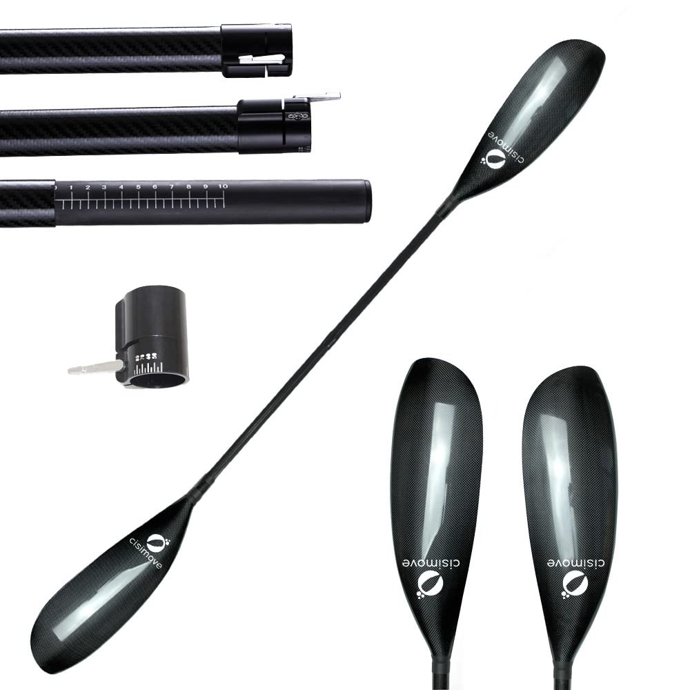 CISI SPORT Performance Lightweight 2-Piece Carbon Fiber Kayak Paddle with Wing Blade Oval Shaft - 10cm Adjustable (220-230cm) for Touring, Whitewater & Recreational Kayaking