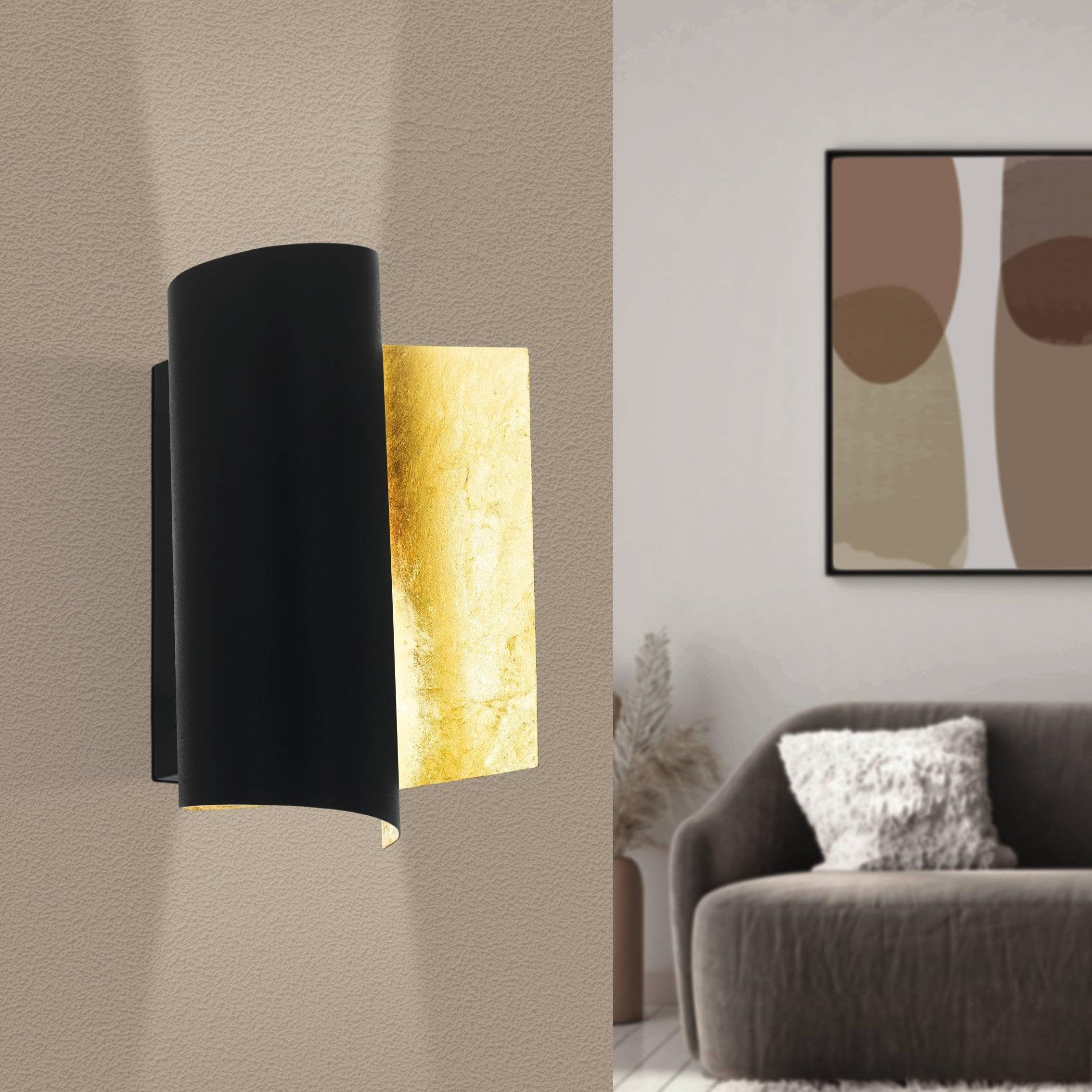Eglo Falicetto Black & Gold Leaf Curved Wall Light - Modern Sconce for Living Room, Bedroom & Hallway Lighting - Elegant Home Decor for Indoor Spaces