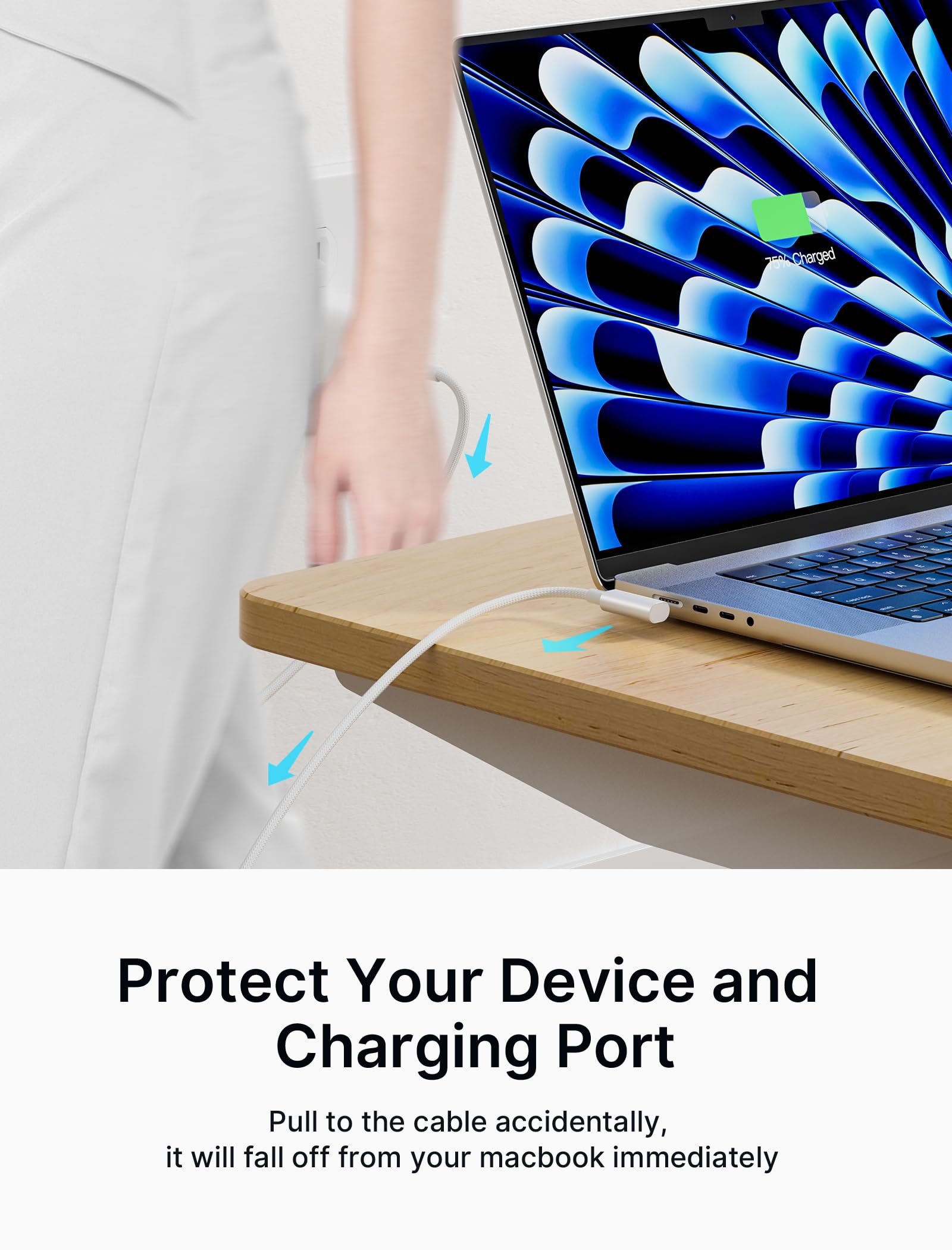 JSAUX 140W USB C to Magnetic 3 Cable 10ft Right Angle - Fast Charging Cord for MacBook Air/Pro 2023/2022/2021 (M3, M2, M1, 14-16 Inch) | Perfect for Home, Office & Travel Charging