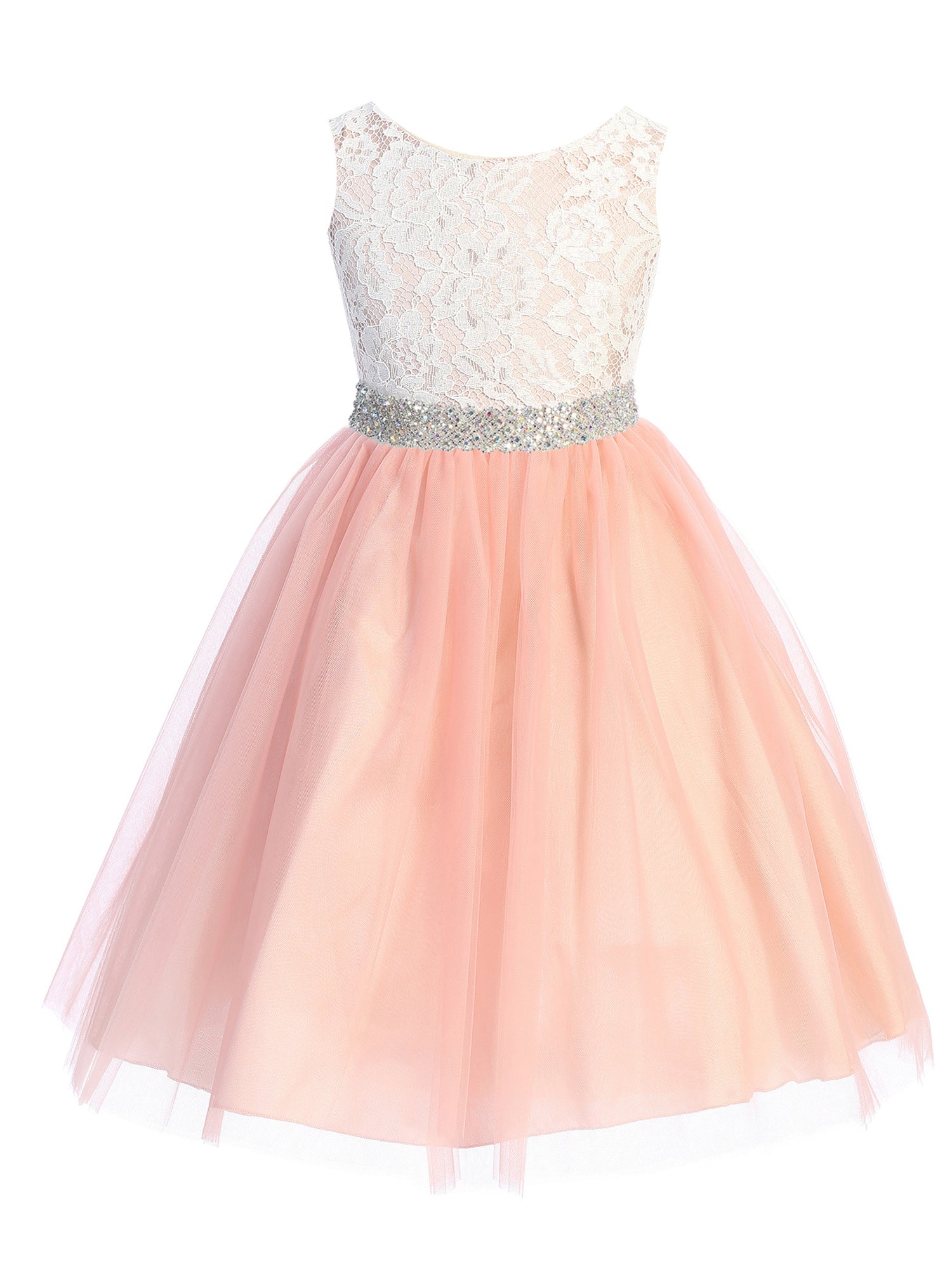 Elegant Rose Lace Crystal Belt Bridesmaid Dress for Big Girls Size 8-12 - Perfect for Junior Bridesmaids, Flower Girls, and Special Occasions