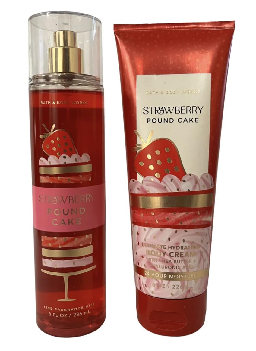 White Barn by Bath & Body Works 2-Piece Gift Set - Strawberry Pound Cake Fragrance Mist & Body Cream with Natural Strawberry Cake Soap | Women's Self-Care, Birthday Gifts & Home Fragrance