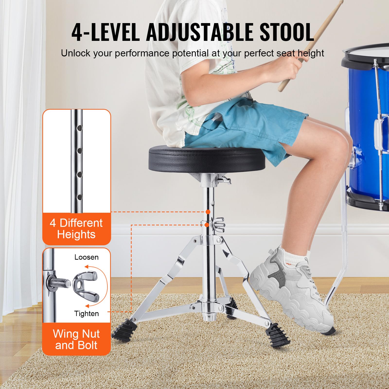 VEVOR 5-Piece Kids Drum Set with Adjustable Throne, Sticks, Cymbal & Pedal - 16