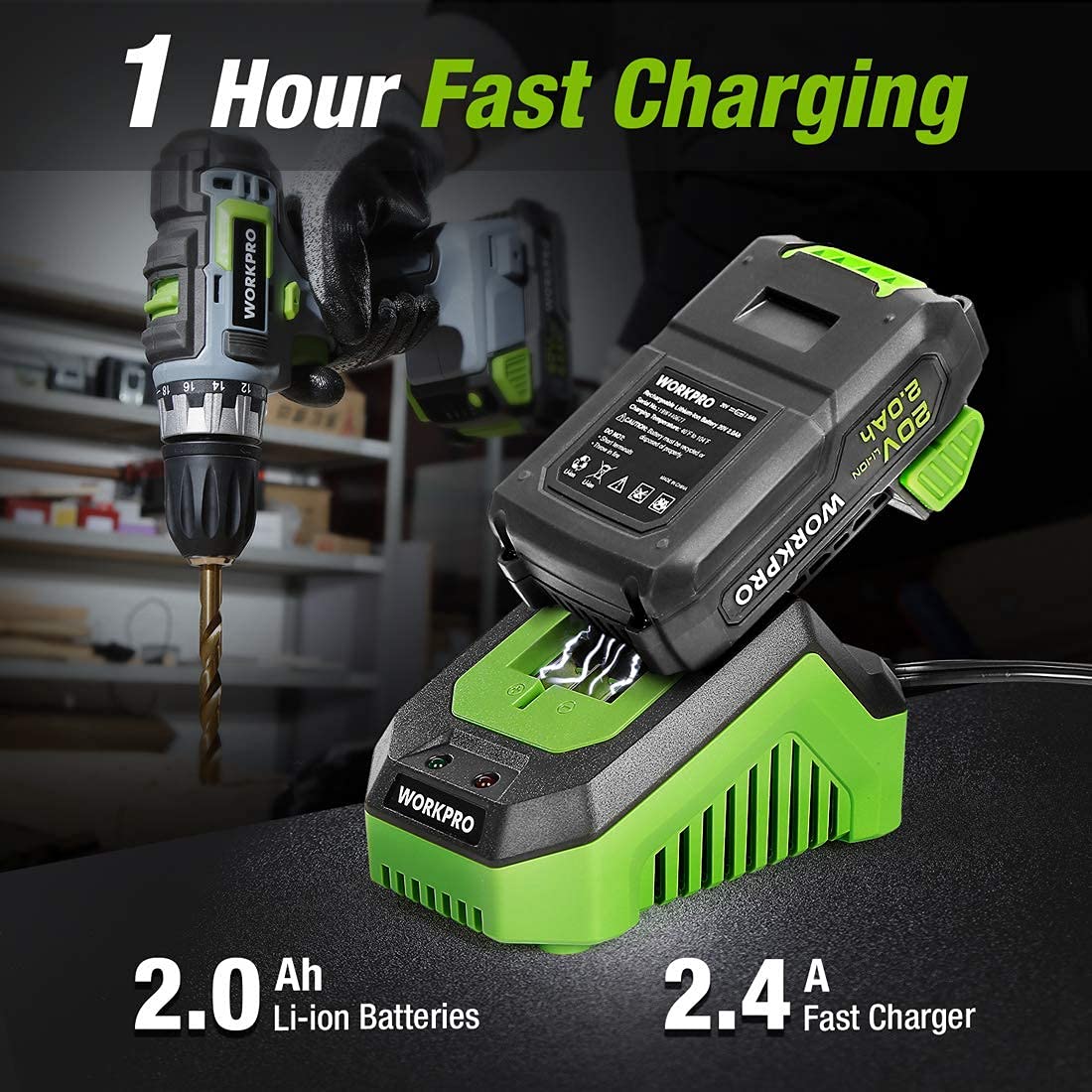 WORKPRO 20V Cordless Drill and Impact Driver Combo Kit with 2x 2.0Ah Batteries, Fast Charger - Perfect for DIY Projects, Home Repairs, and Professional Construction Work