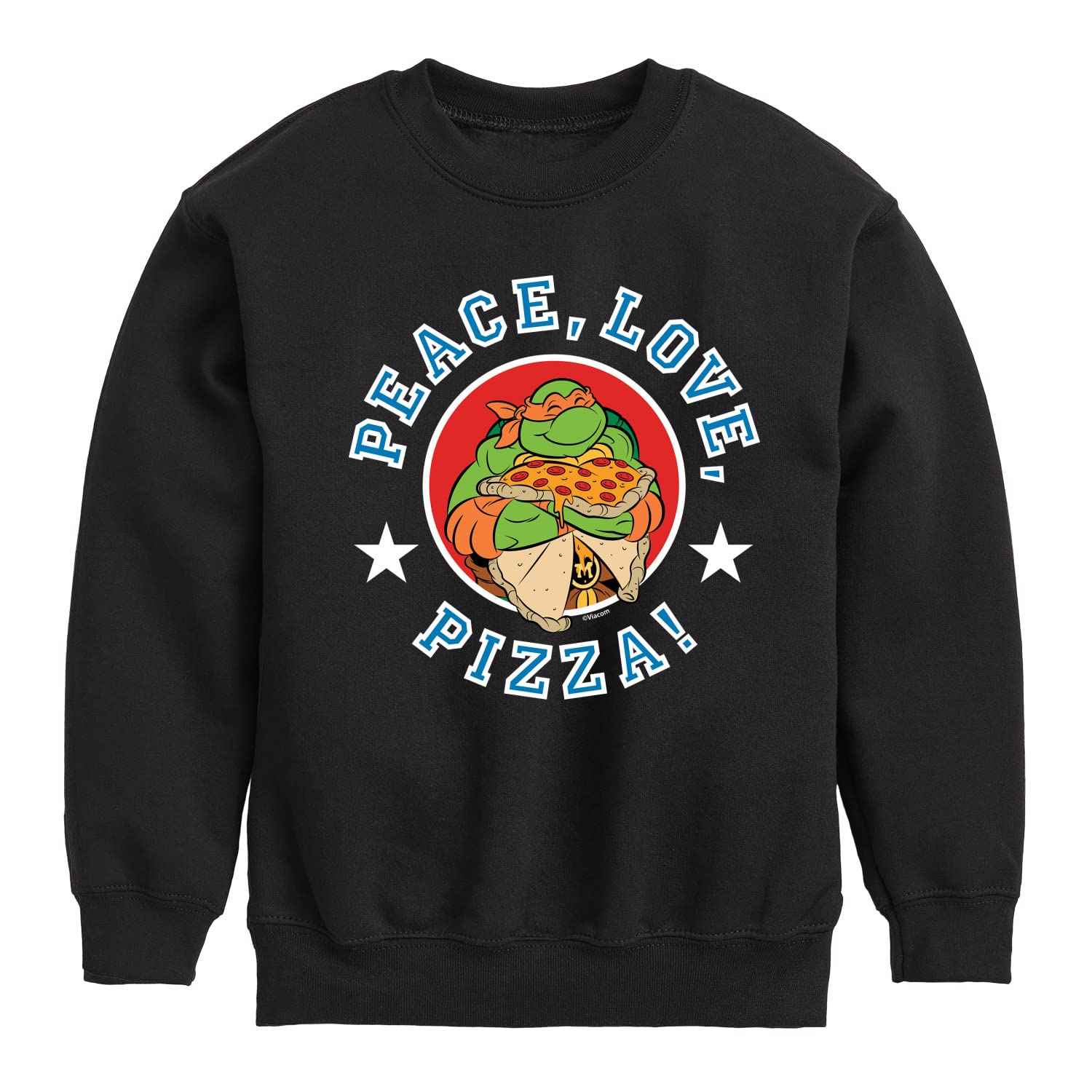 HYBRID APPAREL Teenage Mutant Ninja Turtles Peace Love Pizza Youth Crewneck Fleece Sweatshirt | TMNT Graphic Hoodie for Boys & Girls | Cozy Pullover for School, Playdates & Casual Wear