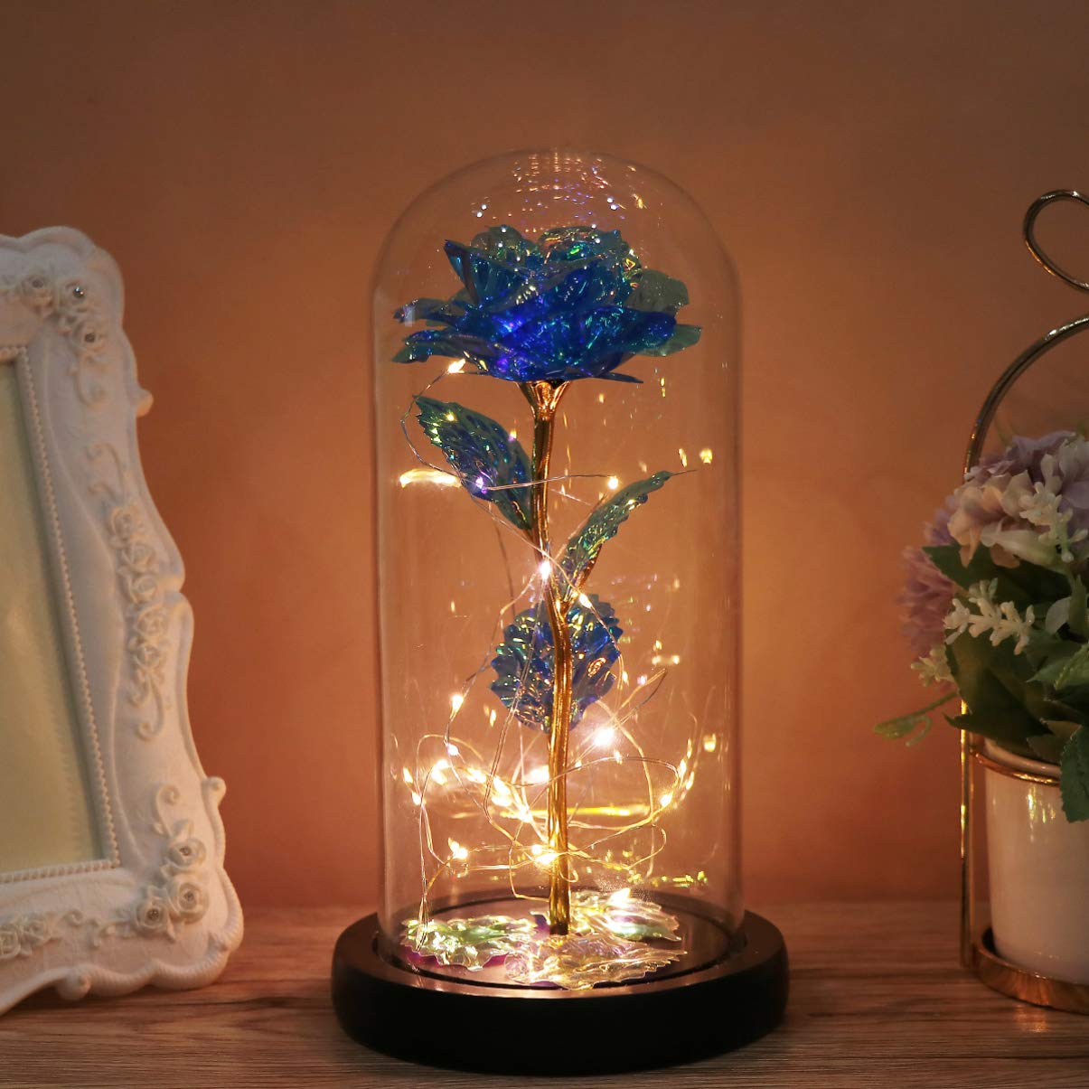 Garneck Eternal Flower Lamp - Glass Dome Rose Night Light for Valentine's Day, Home Decor, Bedroom & Living Room Ambient Lighting