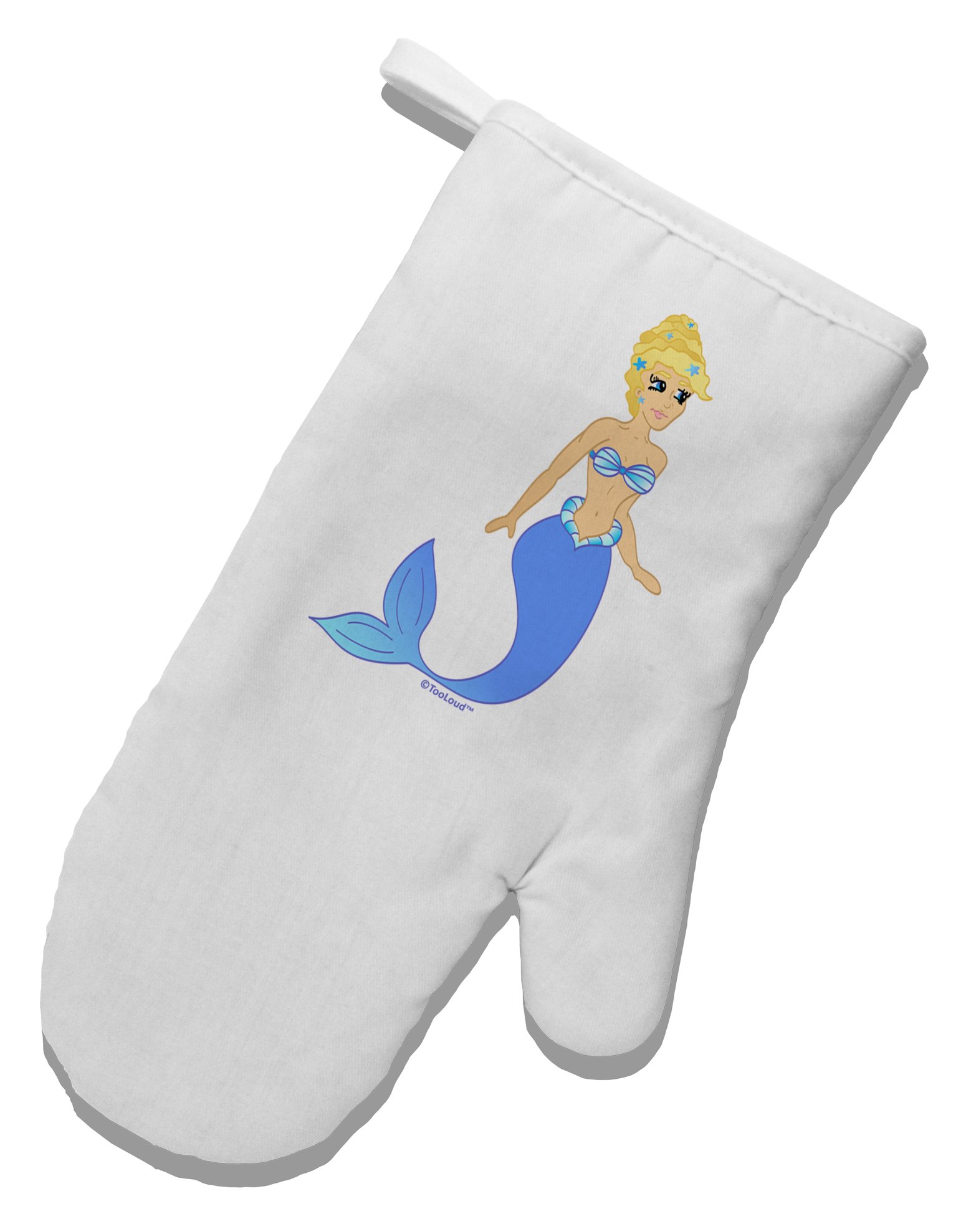 Blue and White Mermaid Design Printed Fabric Oven Mitt - Heat Resistant Kitchen Glove for Baking, Grilling & Cooking - Perfect Gift for Home Chefs
