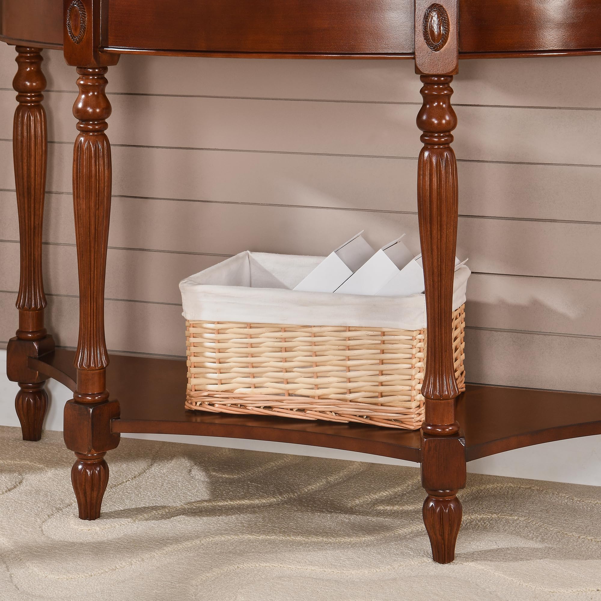 LEEMTORIG Demi Lune Console Table - Solid Cherry Wood with Glass Top | Traditional Victorian Antique Sofa Table for Entryway, Living Room & Hallway | Elegant Home Decor for Small Spaces & Narrow Areas (Model: SFZ-1533-GT)