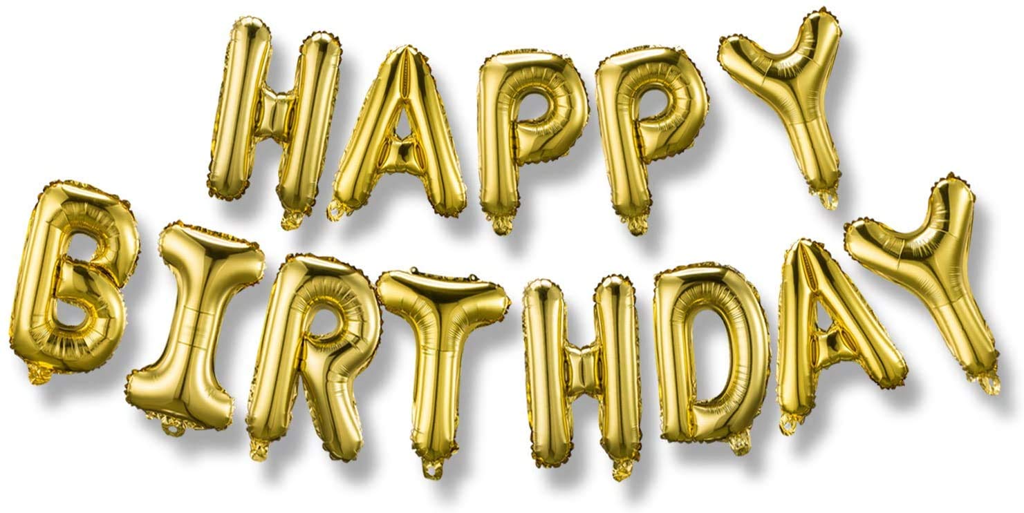 Gold Happy Birthday Aluminum Foil Banner Balloons - Party Decorations & Supplies for Birthday Celebrations, Baby Showers, Anniversaries & Special Events