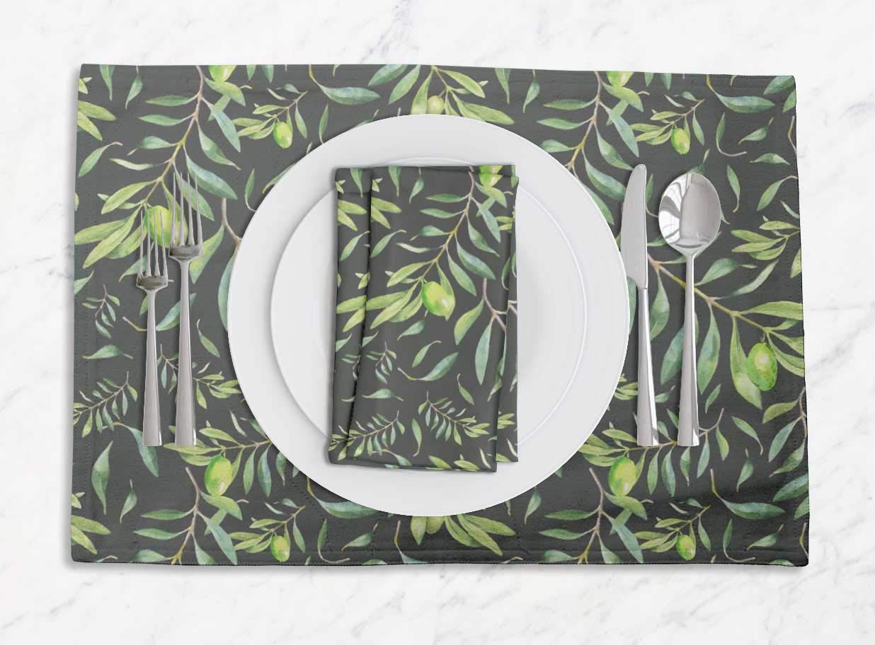 Stylish Gray Palm Leaf Washable Placemats & Napkins Set - Tropical Dining Table Decor for Kitchen, Party, and Outdoor Entertaining