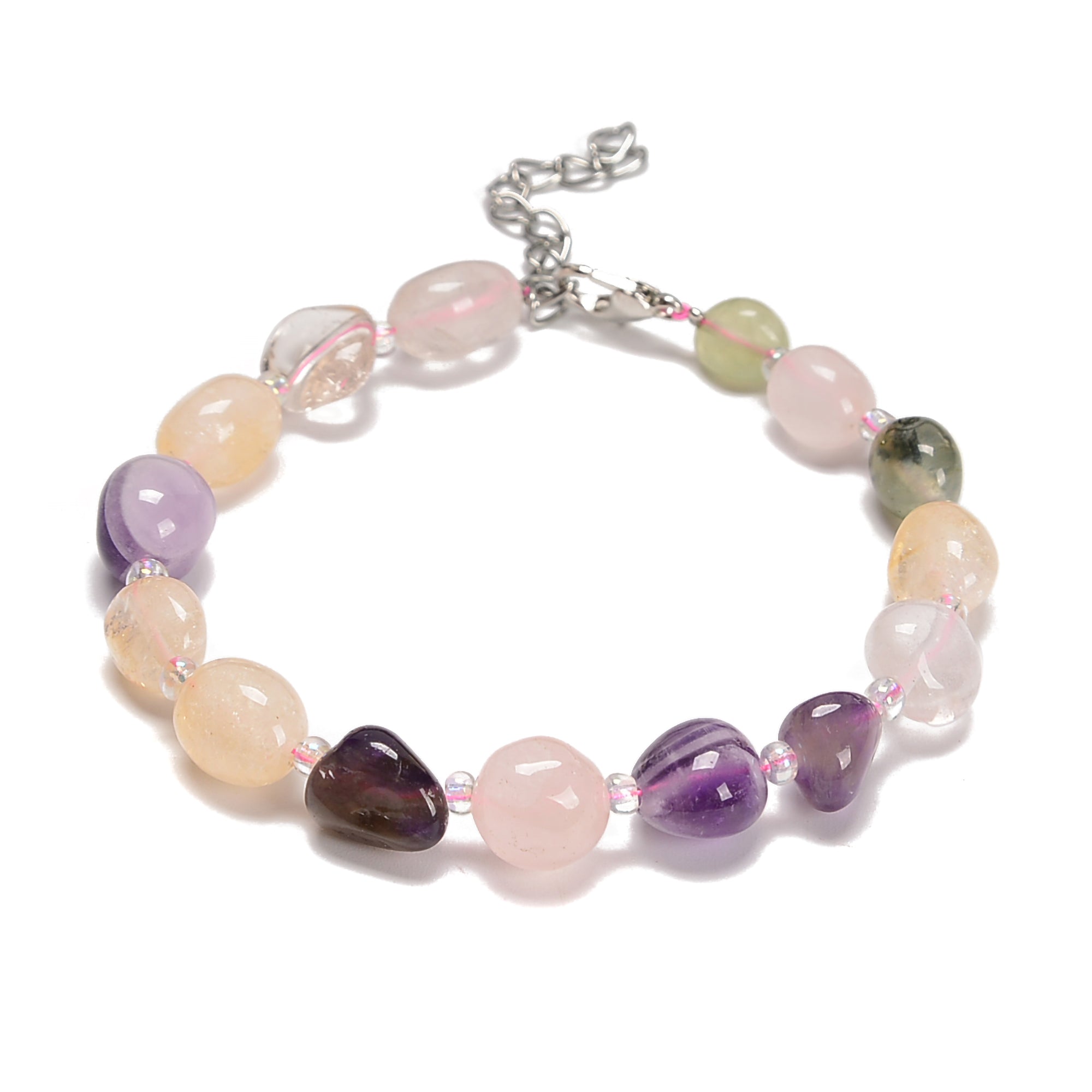 Mixed Gemstone Pebble Nugget Bracelet with Silver Plated Clasp - 8x10mm Beads, 7.5 Inch Adjustable Length - Perfect for Boho Style, Yoga, Meditation & Everyday Wear