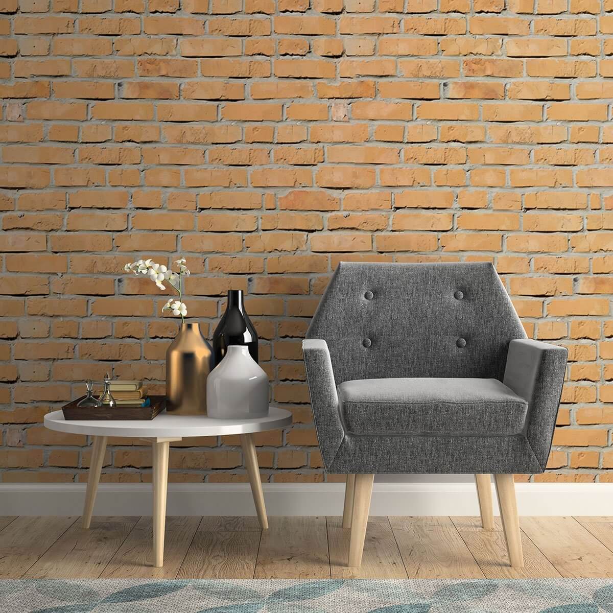 Orange Brick Texture Peel and Stick Removable Wallpaper - Self-Adhesive Decorative Wall Covering for Home, Office & Rental Spaces - Easy DIY Installation