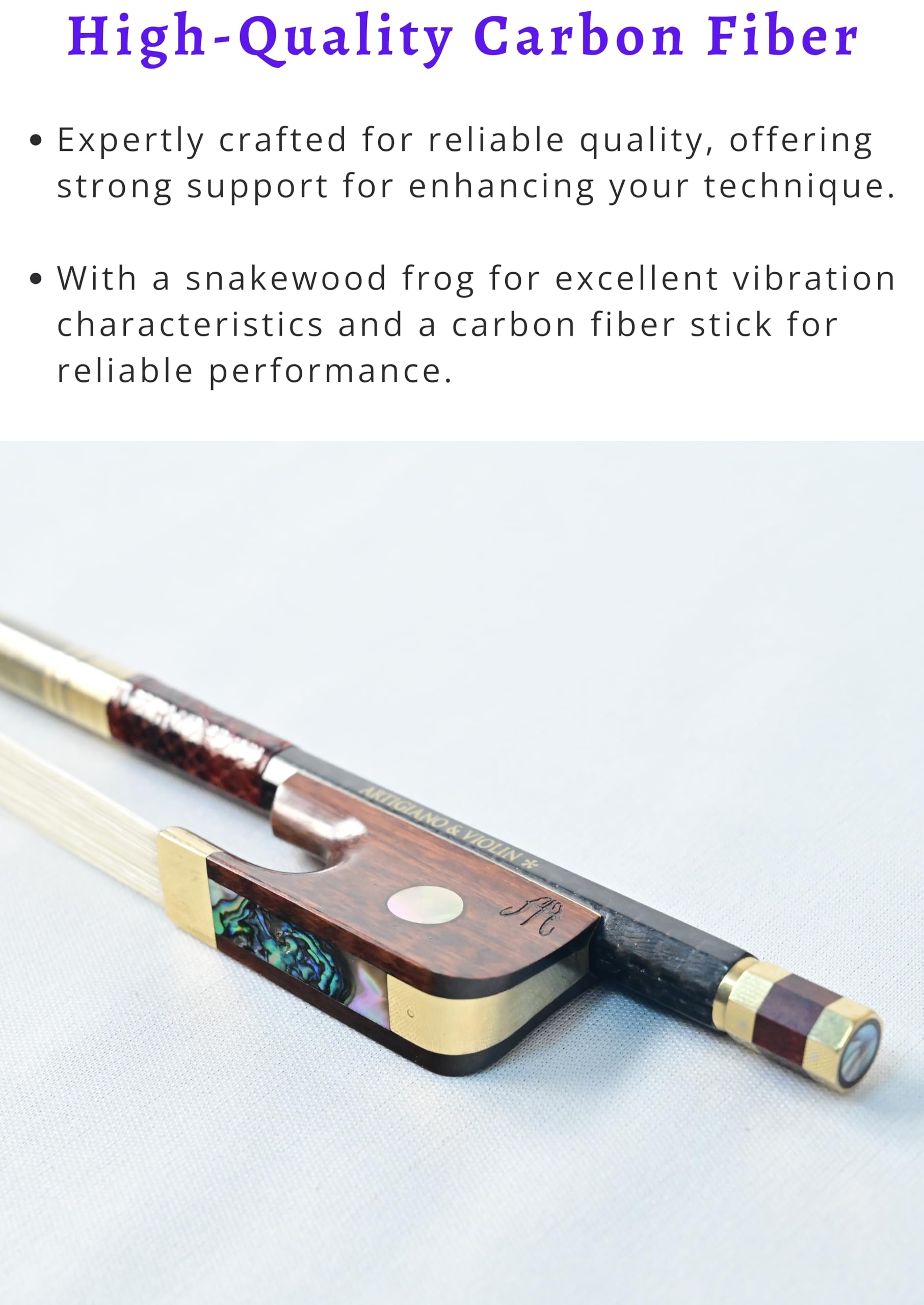 Premium Carbon Fiber Viola Bow with Snakewood Frog - Professional Grade AW-202 for Orchestral Performances, Solo Practice & Music Education
