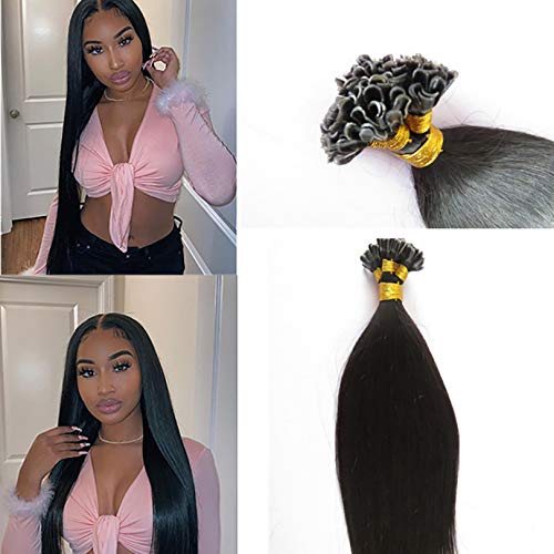 Silky Straight U-Tip Human Hair Extensions 30 Inch - 100% Brazilian Remy Hair with Keratin Fusion (1g/s, Pre-Bonded, Color 1B) for Length & Volume - Perfect for Weddings, Parties & Daily Styling
