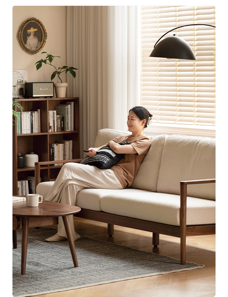 Modern Black Walnut Solid Wood Sofa - Durable & Stylish Living Room Furniture for Home & Office Use