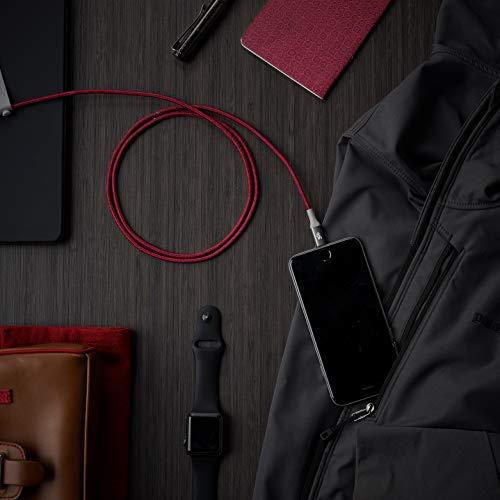 360 Electrical Habitat 4ft Premium Braided Charging Cable with Lightning Connector - MFi Certified Fast Charging Cord for iPhone & iPad (Cranberry) | Perfect for Home, Office & Travel Use