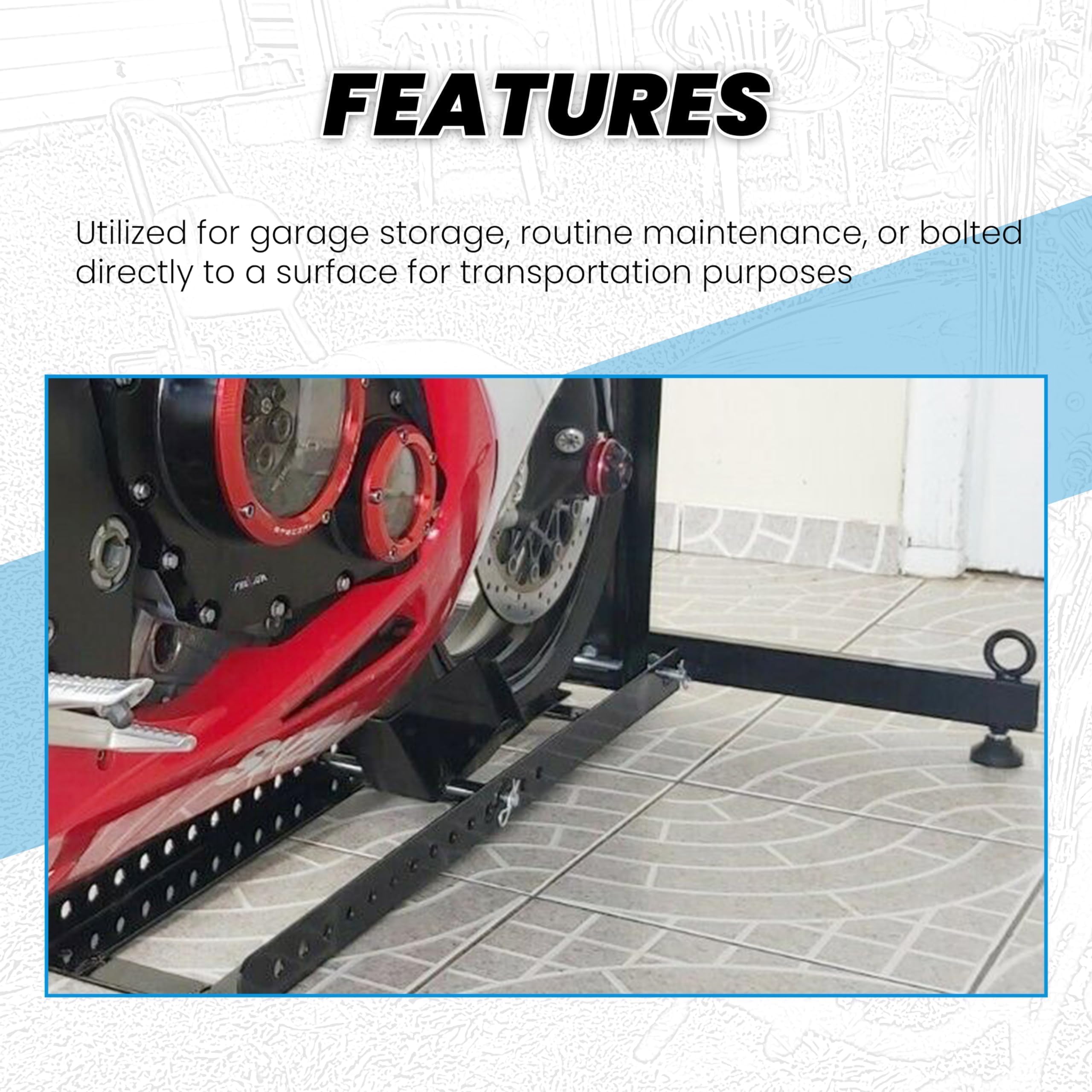 Heavy Duty Adjustable Motorcycle Wheel Chock Stand - 1800lbs Capacity, 3