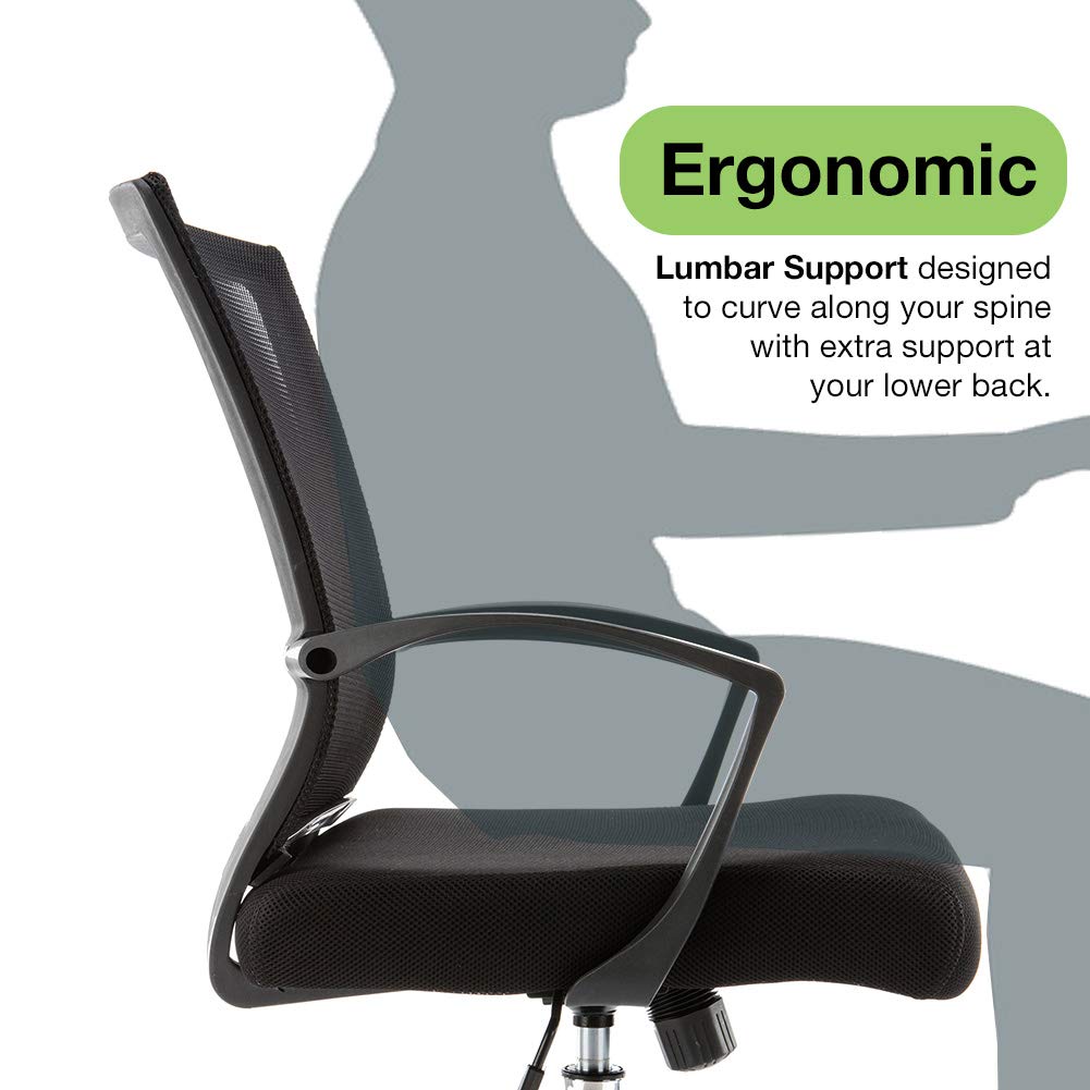 Zuna Mid-Back Office Task Chair - Ergonomic Mesh Back Support Desk Chair with Lumbar Support, White/Blue - Perfect for Home Office and Workspace