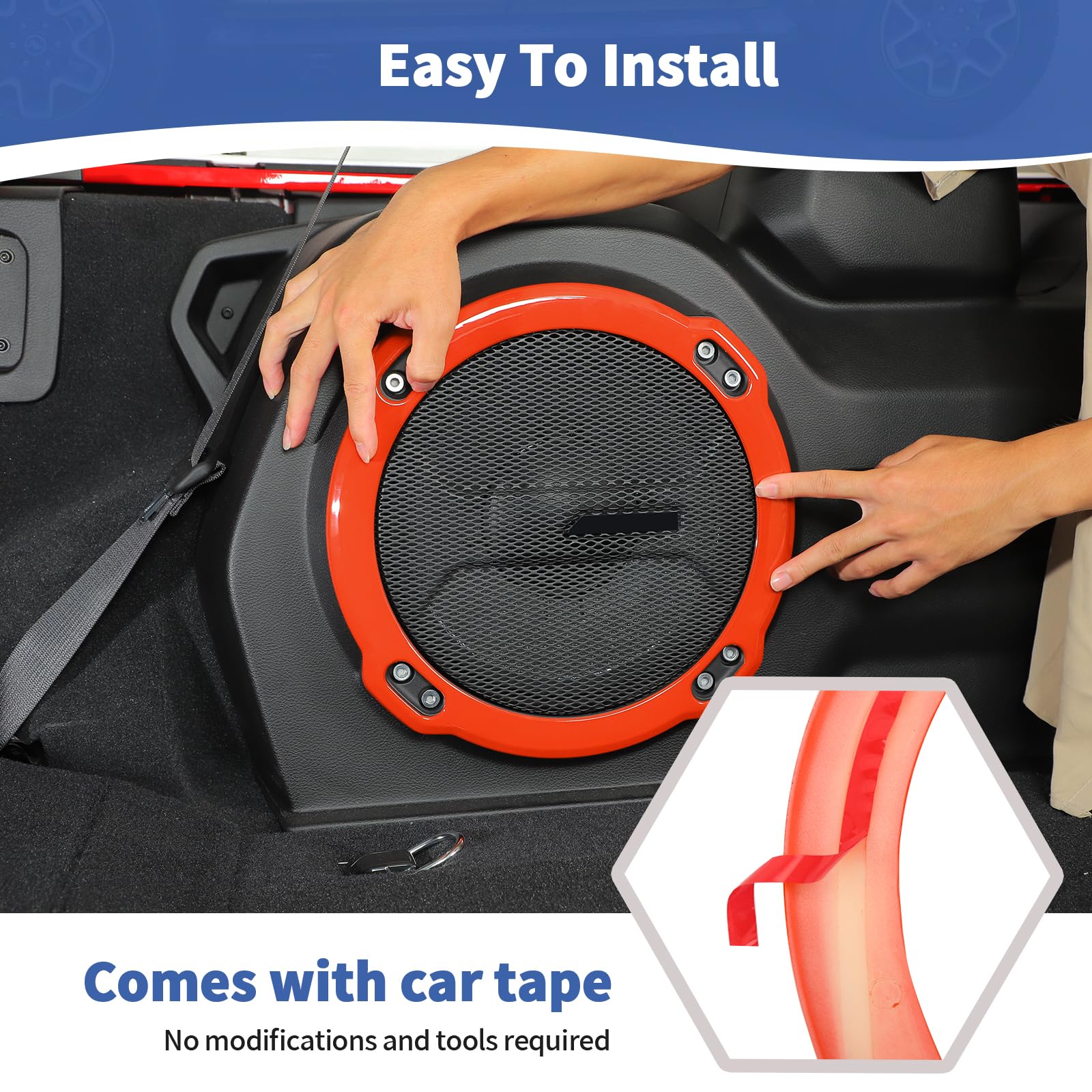 RT-TCZ Orange Speaker Cover Trim Ring for Jeep Wrangler JL Rubicon (2018-Present) - Interior Accessories & Sound System Upgrade for Off-Road Adventures