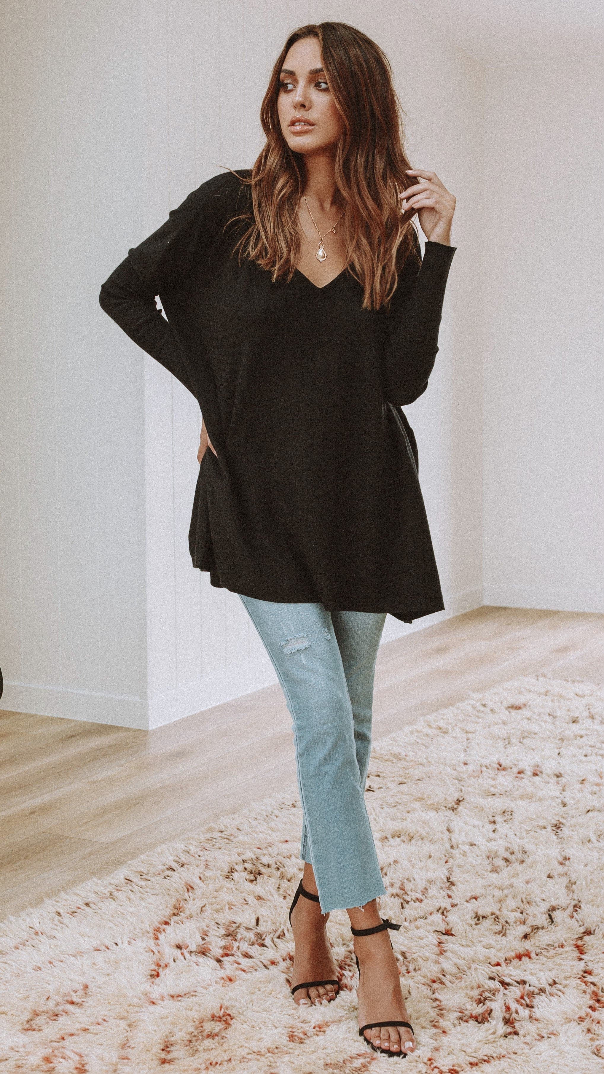 Amalia Knit Top for Women - Soft Stretch Casual T-Shirt, Black - Perfect for Everyday Wear, Office & Outings