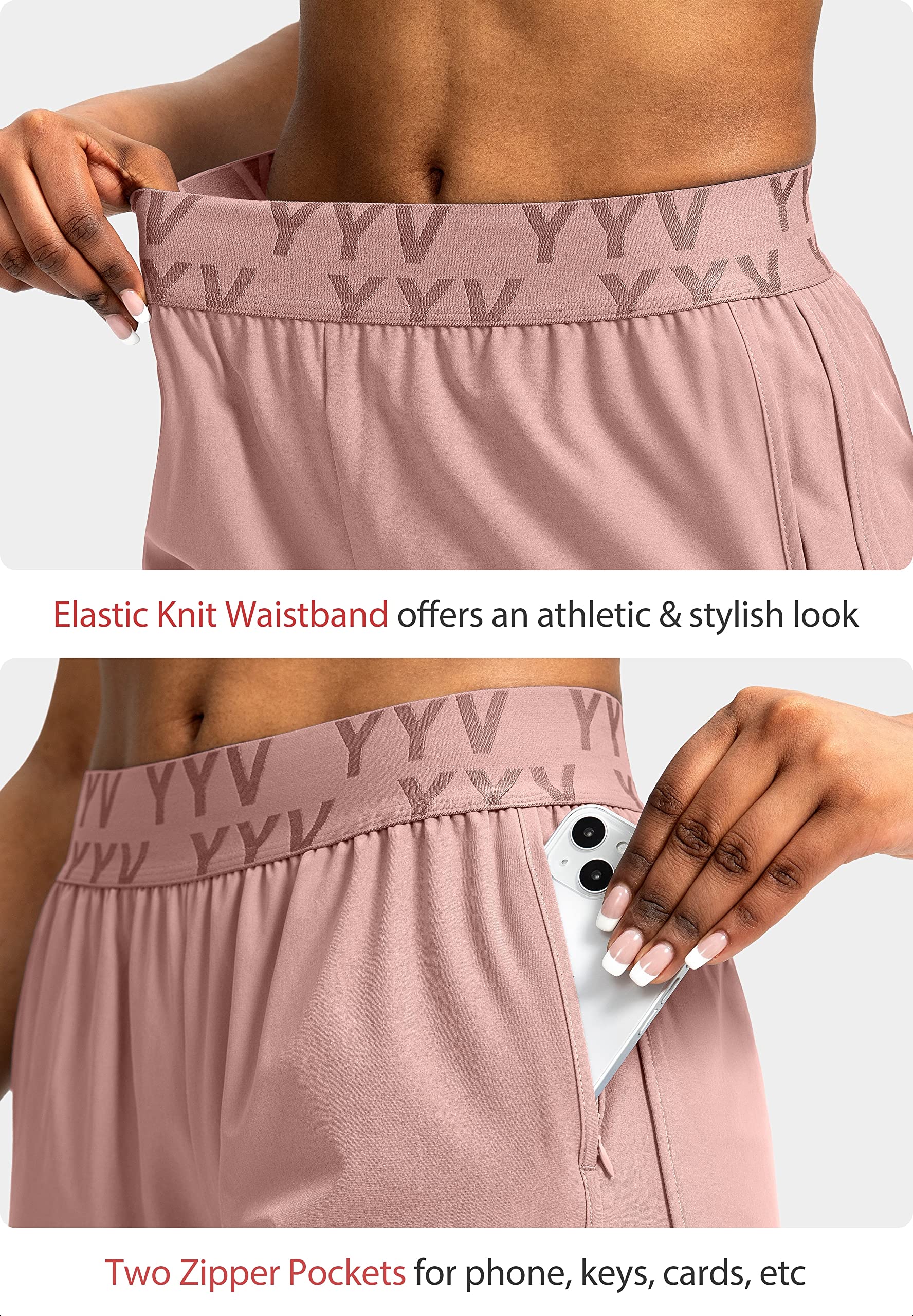 YYV Women's Running Shorts with Zipper Pockets - Quick-Dry, Elastic Waistband Athletic Gym Shorts with Liner - Perfect for Jogging, Workouts & Outdoor Activities