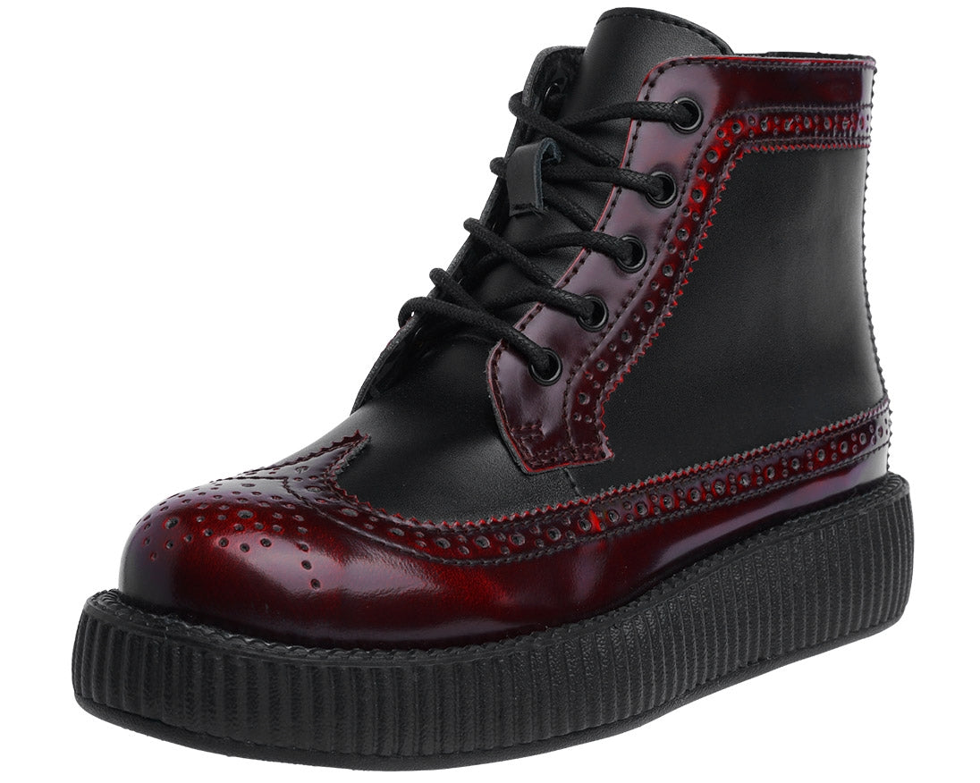 T.U.K Burgundy Rub Off Wingtip Viva Low Creeper Boots for Women - Vintage Punk Gothic Fashion Shoes for Daily Wear & Night Out