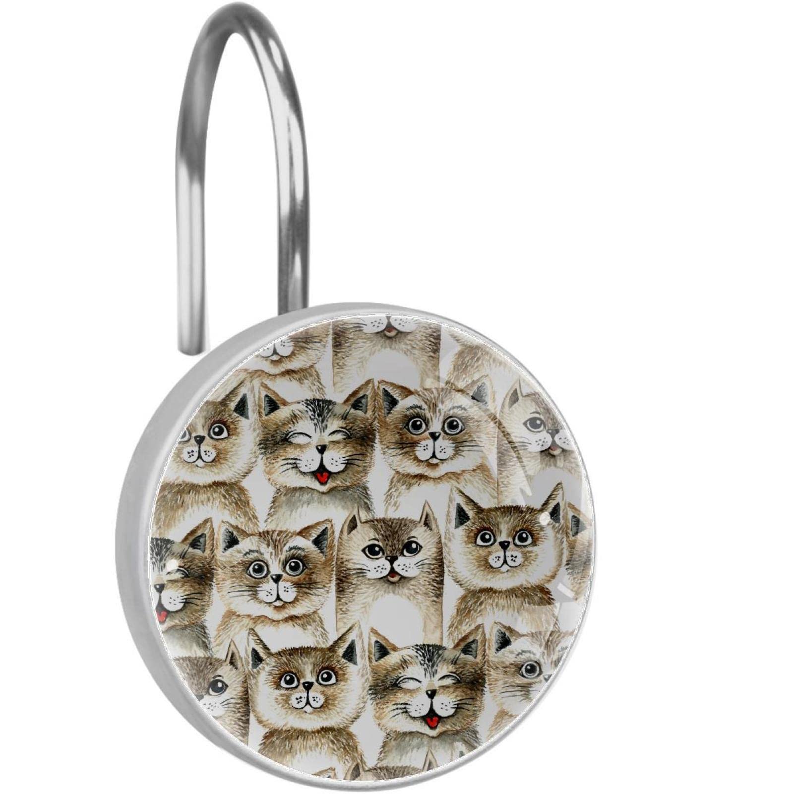 Premium Shower Curtain Hooks with Smooth Glide - Rust-Resistant Metal Hooks for Bathroom Rods - Cute Cat & Animal Design - Perfect for Bathroom, Kids Room & Pet-Friendly Homes