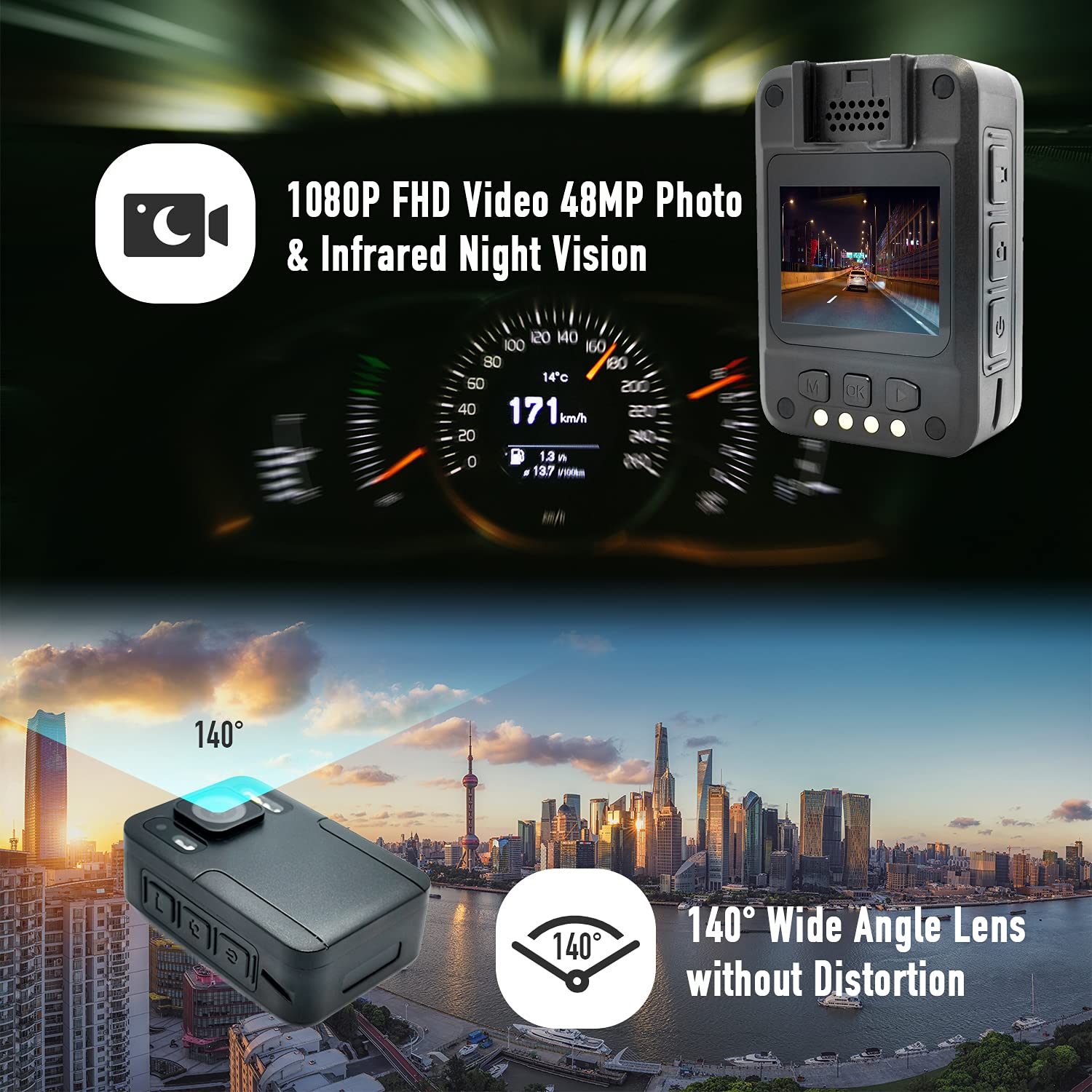 Professional M16 Body Worn Camera with Audio Recording - 1080P HD Police Body Mounted Camera, 48MP, 128GB Storage, Lightweight & Portable - Ideal for Law Enforcement, Security Guards & Night Patrols