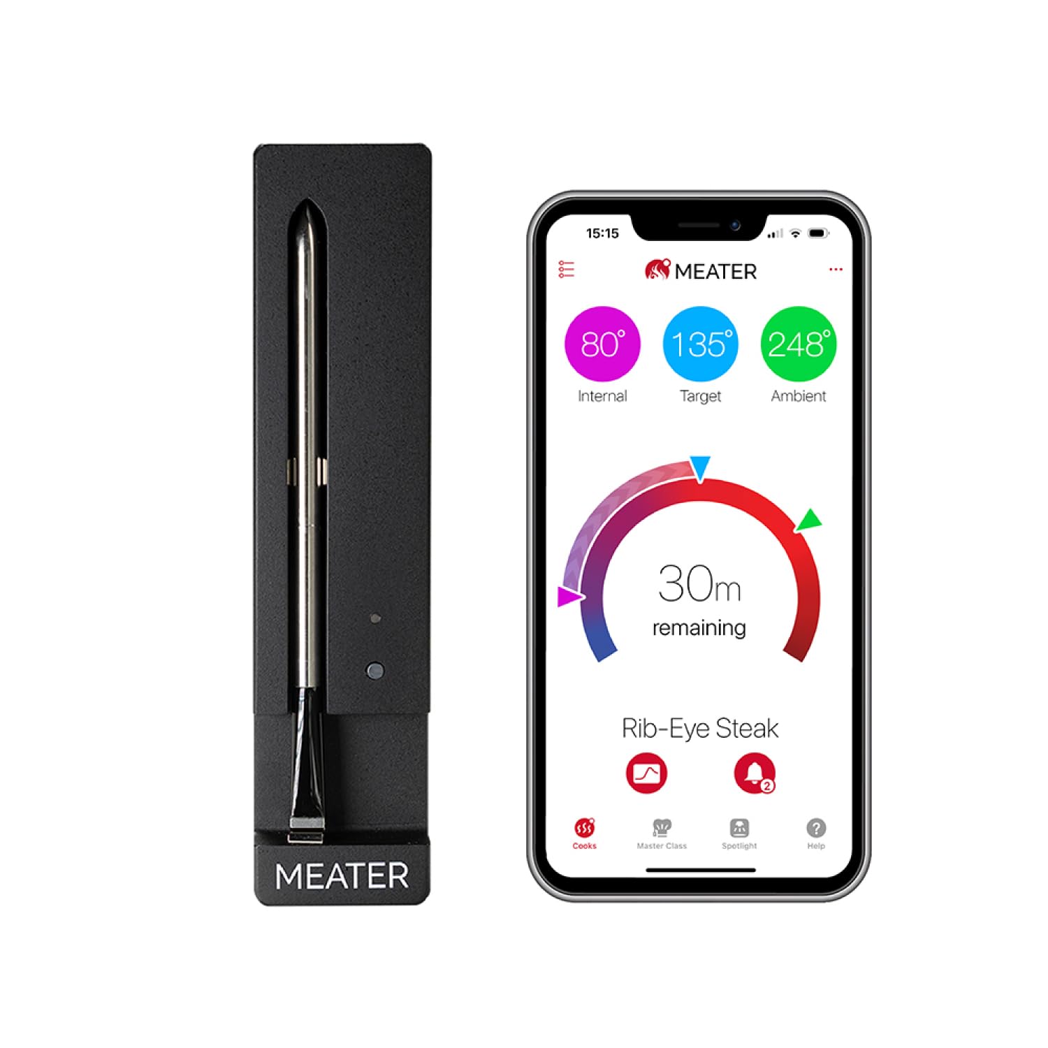 MEATER SE: Smart Bluetooth Meat Thermometer with Long-Range Wireless Probe - Dual Sensors & Guided Cook System for Oven, Grill, Smoking, BBQ & Air Fryer | Perfect for Home Chefs & Outdoor Cooking | Black Charger Included