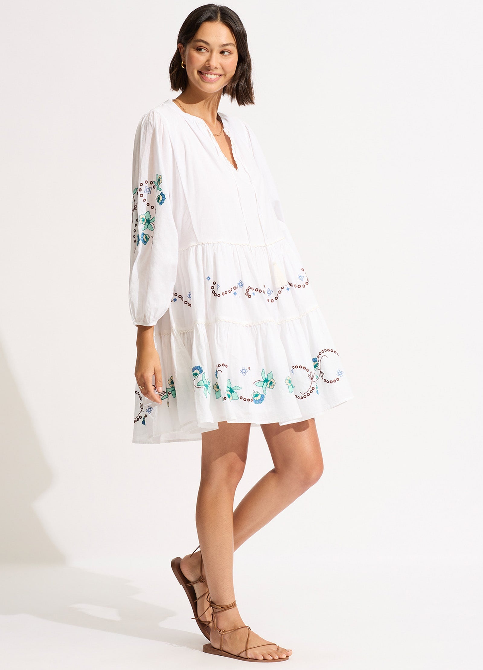 Eden Embroidery Tier Midi Dress - Floral Lace Summer Dress for Women, White | Perfect for Weddings, Parties & Special Occasions