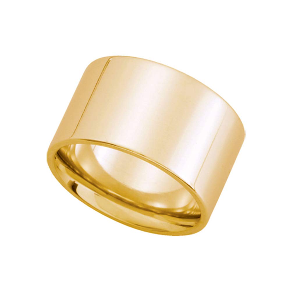 12mm Black Bow Flat Comfort Fit 10k Yellow Gold Wedding Band for Men and Women - Perfect for Engagements, Anniversaries, and Special Occasions