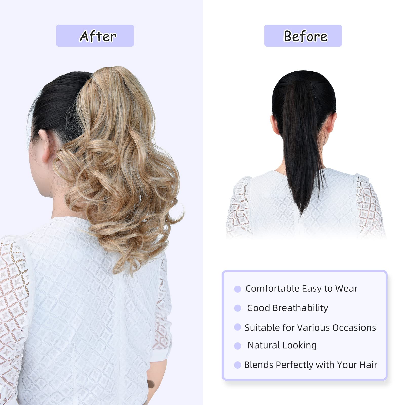 Natural Straight Ponytail Hair Extension with Claw Clip - Seamless Blonde Brown Black Hairpiece for Women - Perfect for Parties, Weddings & Everyday Styling