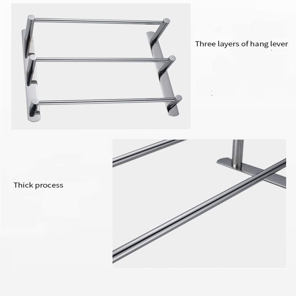 304 Stainless Steel Wall Mounted Bathroom Towel Rack - 3-Tier Single Rod with Reinforced Base for Bathroom or Kitchen - No Drill Installation (50cm) - Perfect for Small Spaces, Modern Homes & Spa-Like Bathrooms