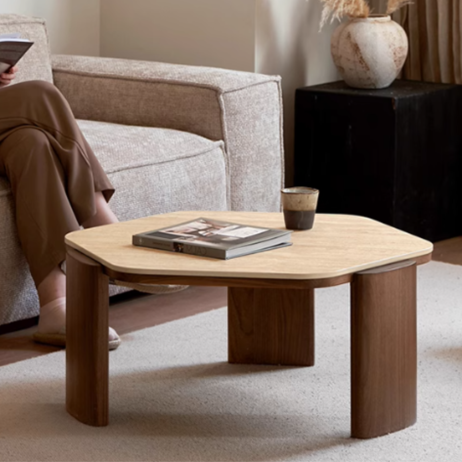 Solid Black Walnut Wood Rocking Coffee Table - Handcrafted Rustic Living Room Furniture for Cozy Home Decor