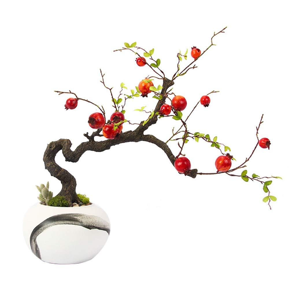YBYB 59cm/2ft Tall Artificial Pomegranate Tree in Ceramic Pot - Realistic Fake Plant for Home, Living Room, Office, Garden Decor - Perfect for Indoor and Outdoor Decoration (Color: A) - Ideal for Housewarming Gifts, Wedding Centerpieces & Seasonal Home Styling