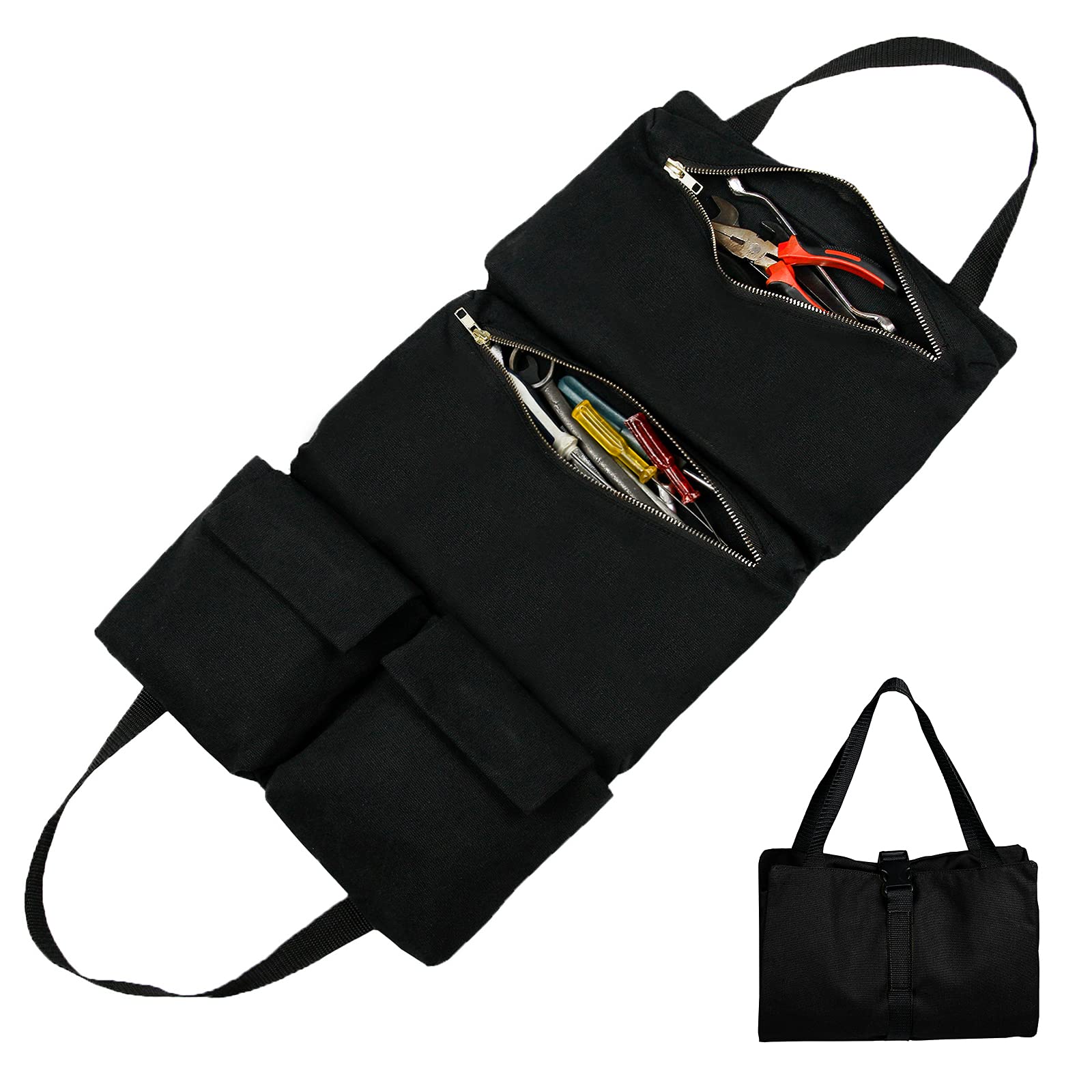 Multi-Pocket Car Seat Organizer - Roll Up Pouch for Tools & Accessories - Easy Install for Rear Seats