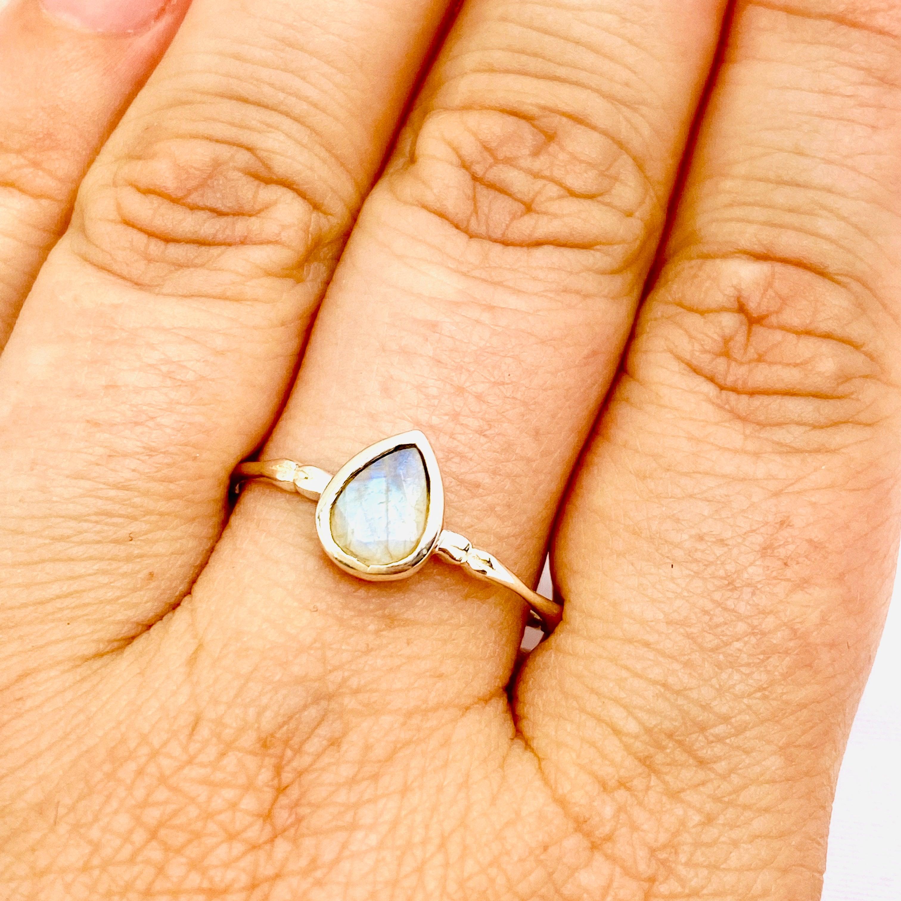 Moonstone Faceted Teardrop Fine Band Ring R3691 MS - Elegant Dainty Jewelry for Women, Perfect for Weddings, Parties & Everyday Wear