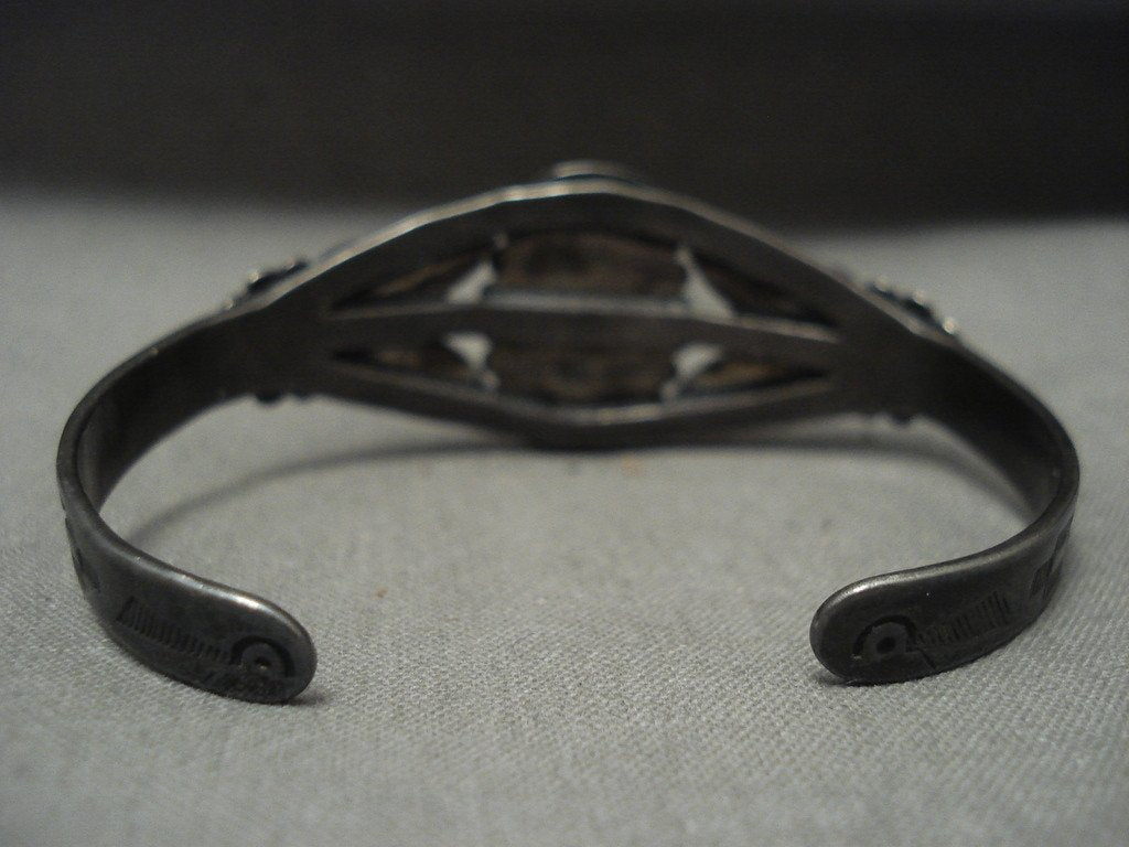Vintage Navajo Silver Bracelet with Cerrillos Turquoise - Heavy Patina 1930s Native American Jewelry for Collectors & Boho Fashion