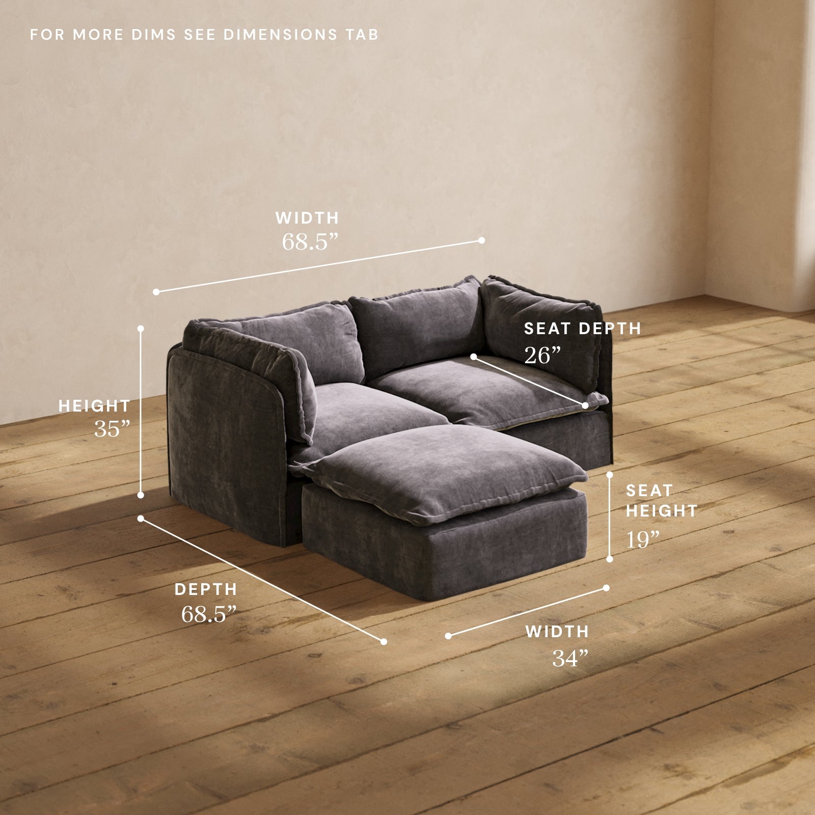 Modular Performance 2-Seater Sectional Sofa in Cinder Gray | Relaxed Blend Fabric | Perfect for Living Rooms, Small Spaces & Apartments