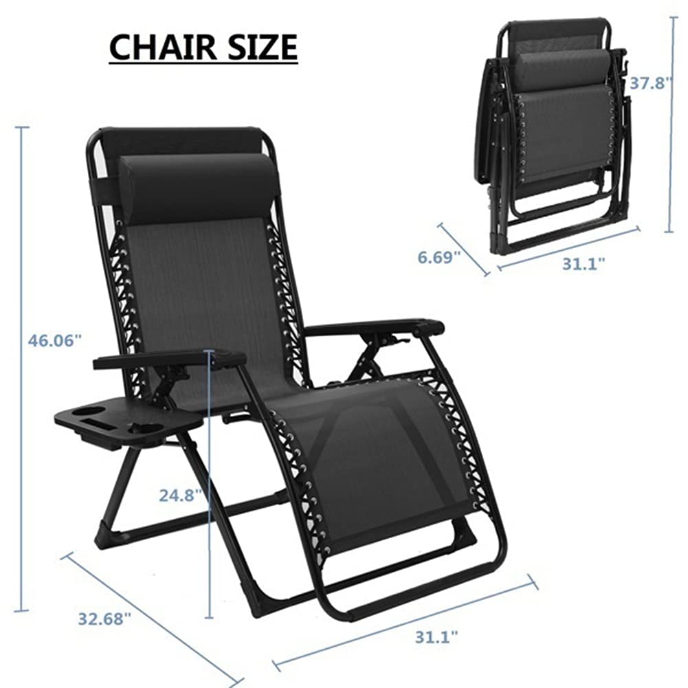 Premium Zero Gravity Lounge Chair - Large Outdoor Recliner with Adjustable Backrest, Padded Seat, Pillow & Cup Holder - Foldable Patio Chair for Backyard, Poolside, Camping & Beach Relaxation (Black)