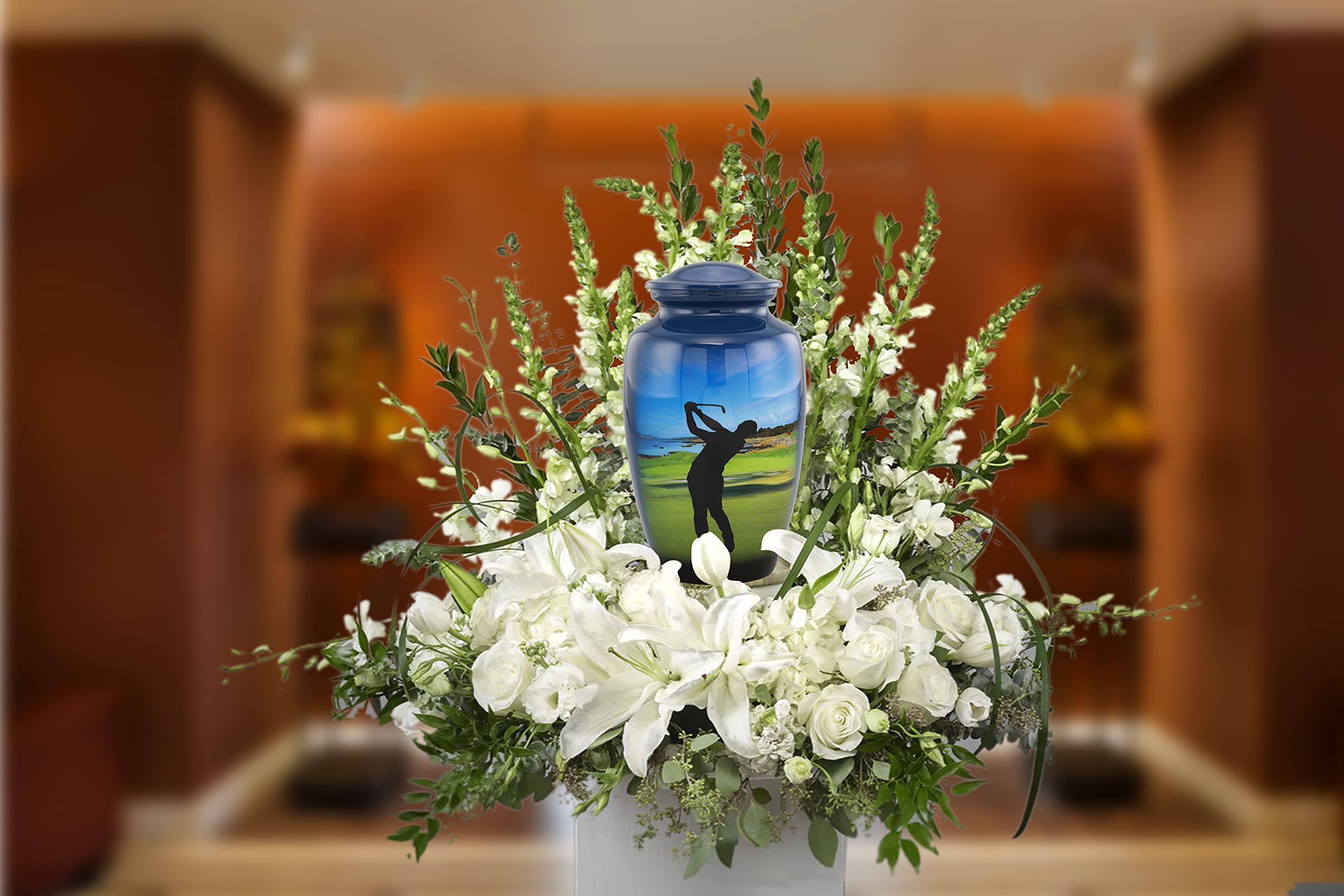Golf Cremation Urn for Ashes - Hand Painted Classic Golfer Memorial Urn with Velvet Bag (Large) - Perfect for Honoring Golf Lovers & Displaying at Home or Memorial Services