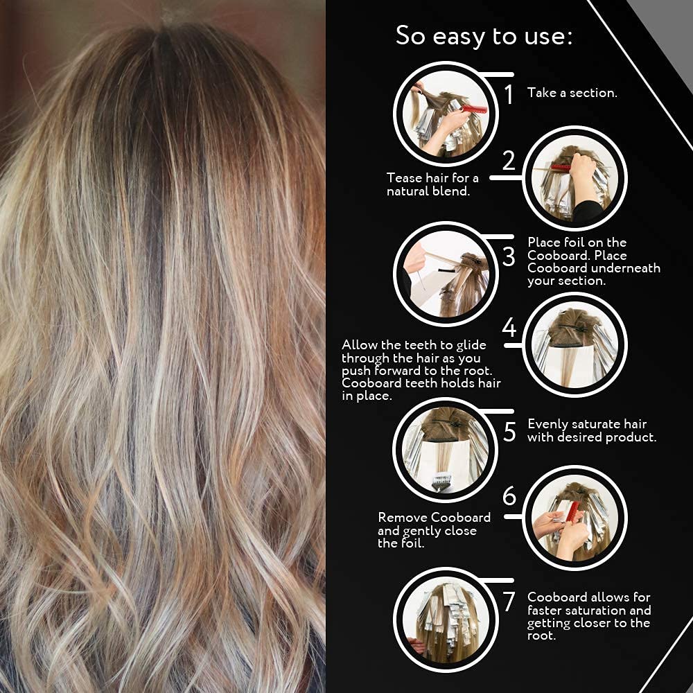 Authentic Cooboard Balayage Board with Teeth | Professional Hair Highlighting Paddle for Salon & Home Use | Easy to Clean, Durable & Lightweight (XXL Black) | Perfect for Balayage, Ombre & Foil Highlights