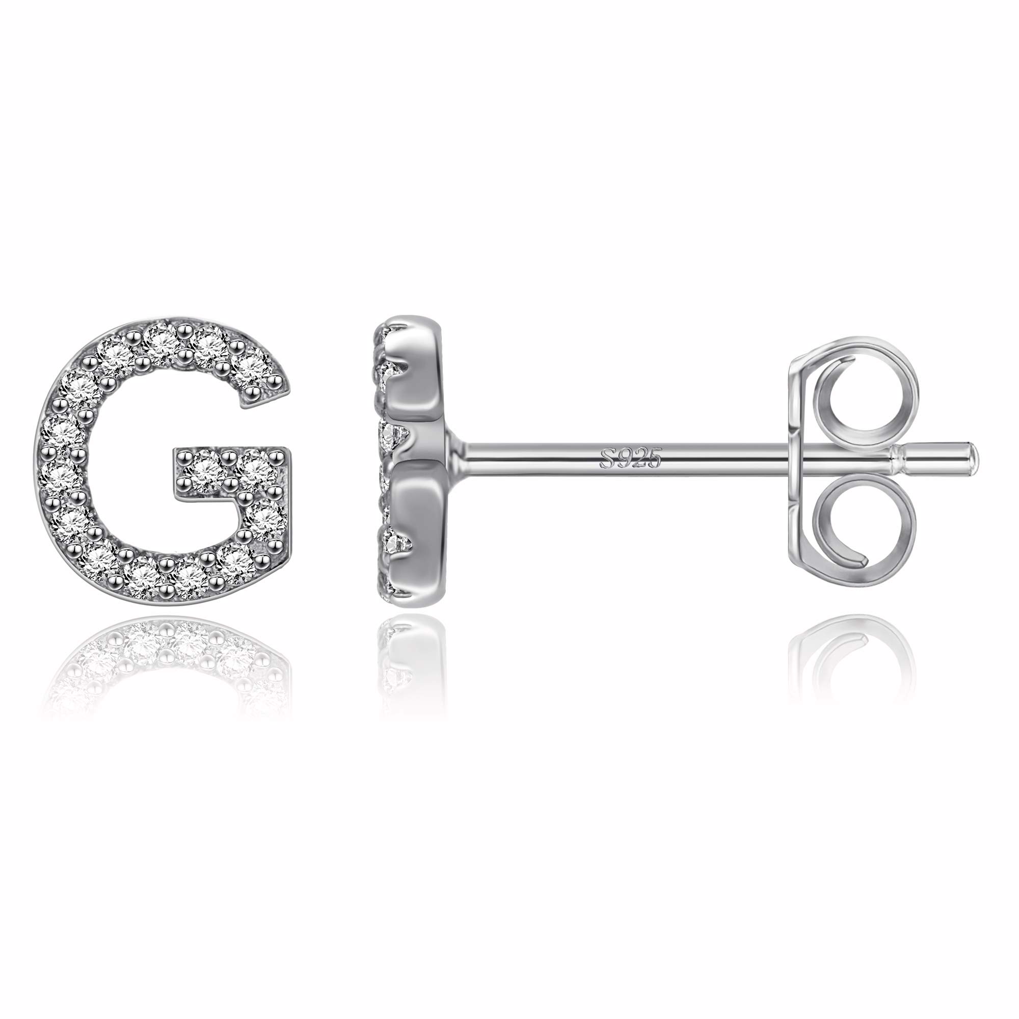 MONOOC Initial Stud Earrings for Women & Girls - Hypoallergenic S925 Sterling Silver Cubic Zirconia Letter Earrings | Birthday Gifts, Everyday Wear, Party Jewelry for Kids & Teens
