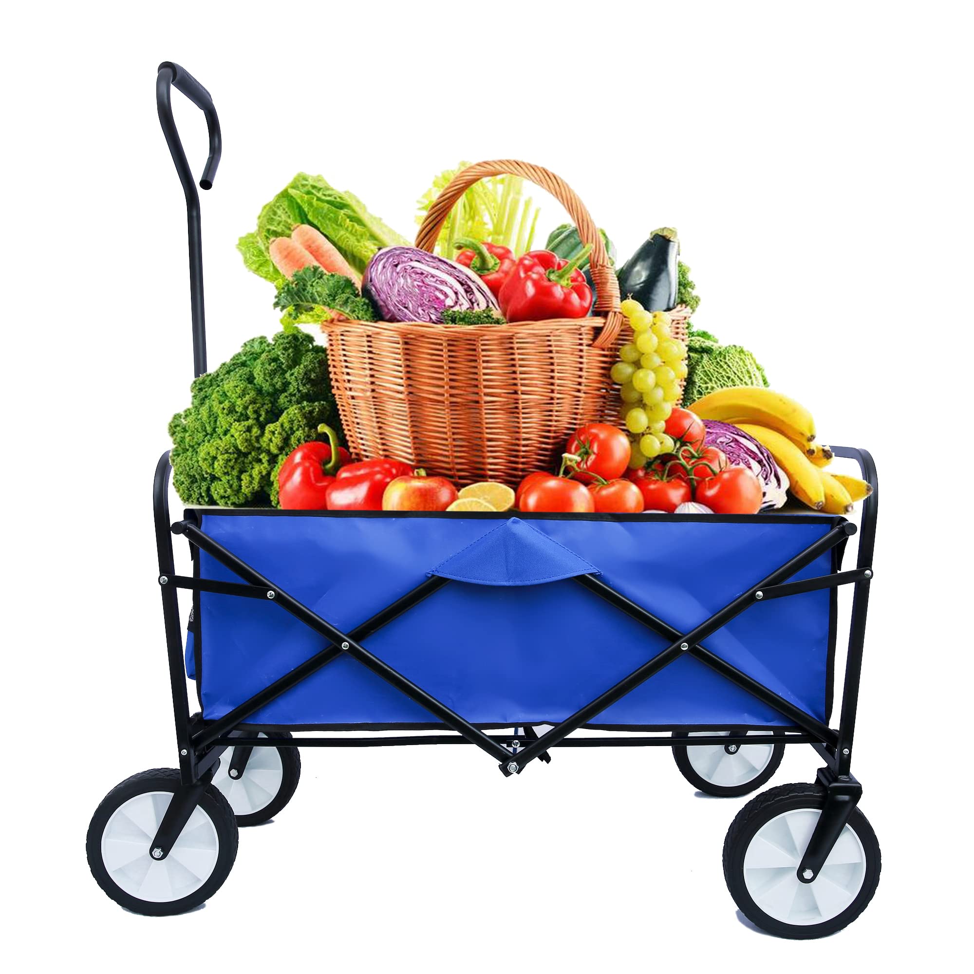 Heavy Duty Utility Wagon Cart with Removable Steel Sides - Blue Industrial Garden Cart for Outdoor, Warehouse, and Home Use