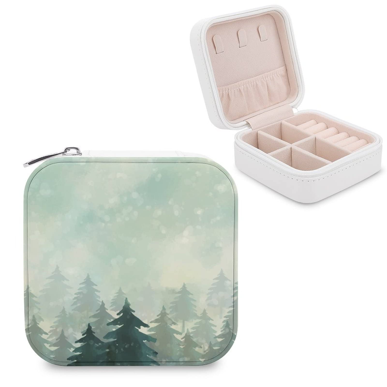 Small Jewelry Box - Portable Travel Organizer & Display Case for Rings, Earrings, Necklaces | Perfect Gift for Women & Girls | Watercolor Forest Design | Great for Travel, Home Storage & Gift Giving