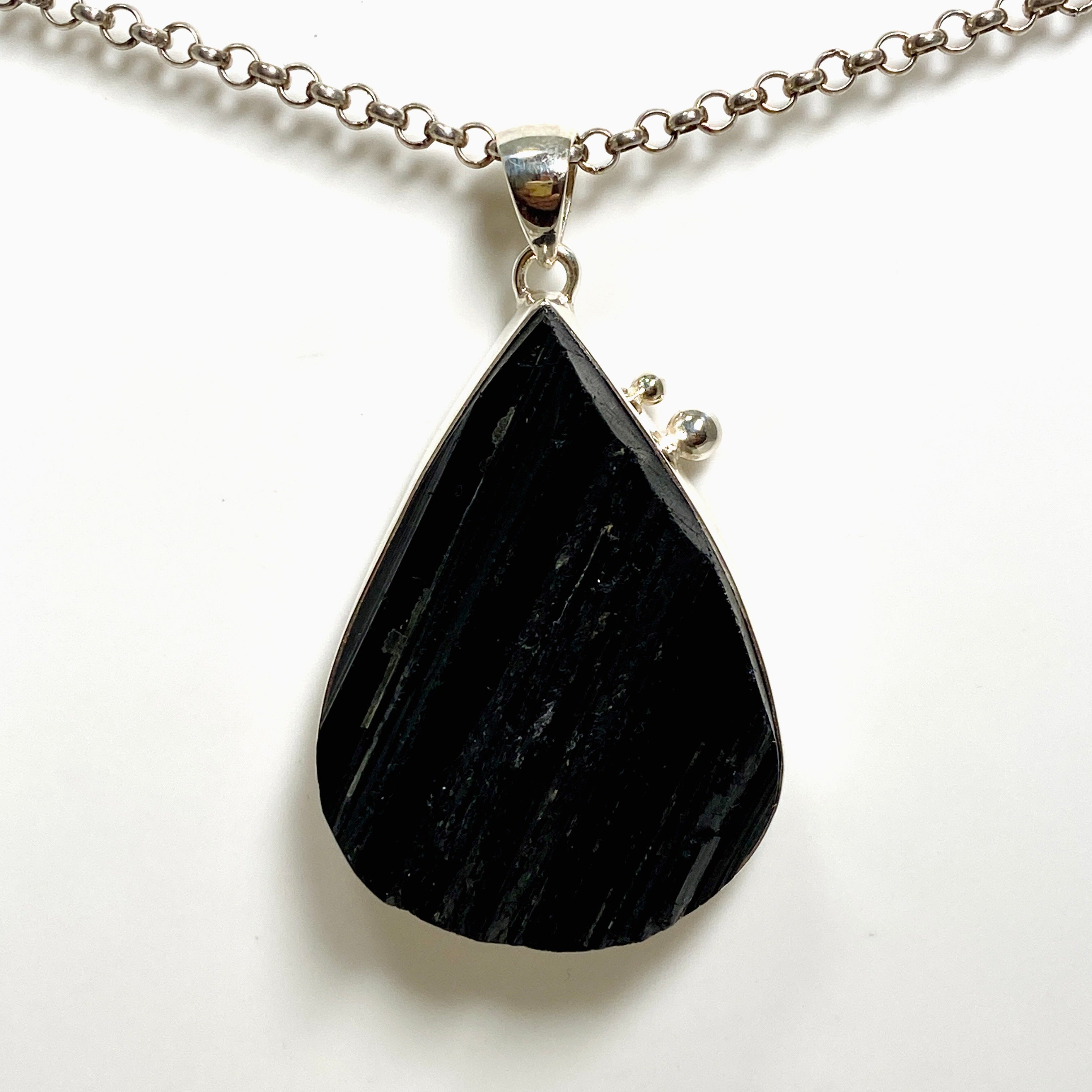 Black Tourmaline Teardrop Raw Pendant Necklace - Natural Gemstone Jewelry for Protection & Healing | Perfect for Meditation, Energy Cleansing & Spiritual Gifts KPGJ4599